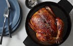 A buttermilk-brined roast turkey, a recipe inspired by the Southern method of marinating chicken overnight in buttermilk before frying, and adapted fr