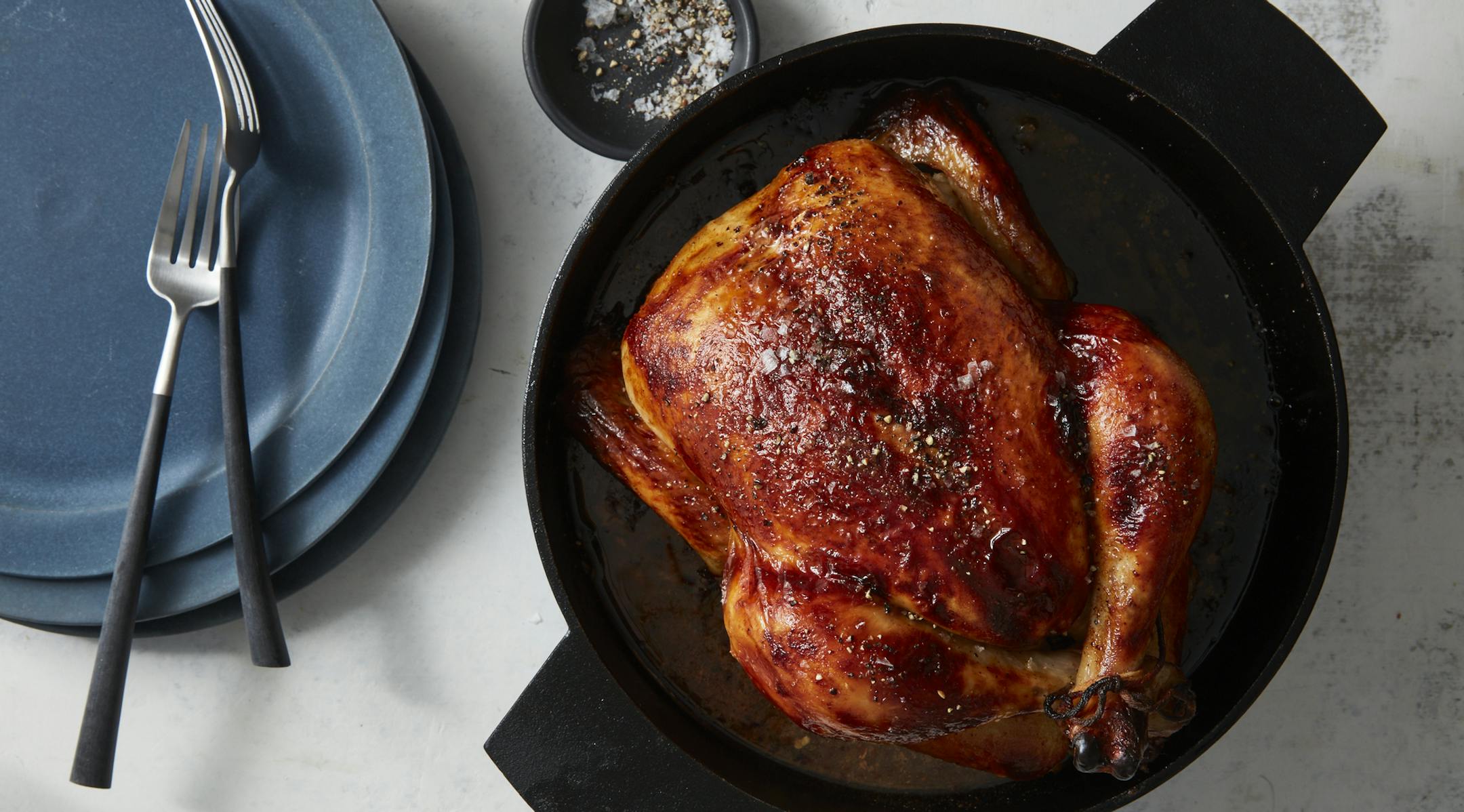 A buttermilk-brined roast turkey, a recipe inspired by the Southern method of marinating chicken overnight in buttermilk before frying, and adapted from Samin Nosrat's roast chicken recipe in her cookbook "Salt, Fat, Acid, Heat," in New York, Oct. 13, 2020. Nosrat decided to find out if the popular roast chicken recipe from her book would work for turkey. Food stylist: Vivian Lui. (Romulo Yanes/The New York Times)