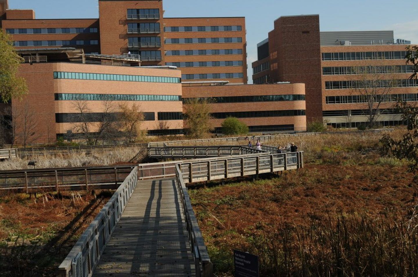 The Minnehaha Creek Watershed District will begin restoring the most degraded part of the Minnehaha Creek next month near Louisiana Avenue in St. Louis Park. This board walk runs out into the newly restored creek with Park Nicollet Methodist Hospital in the background.