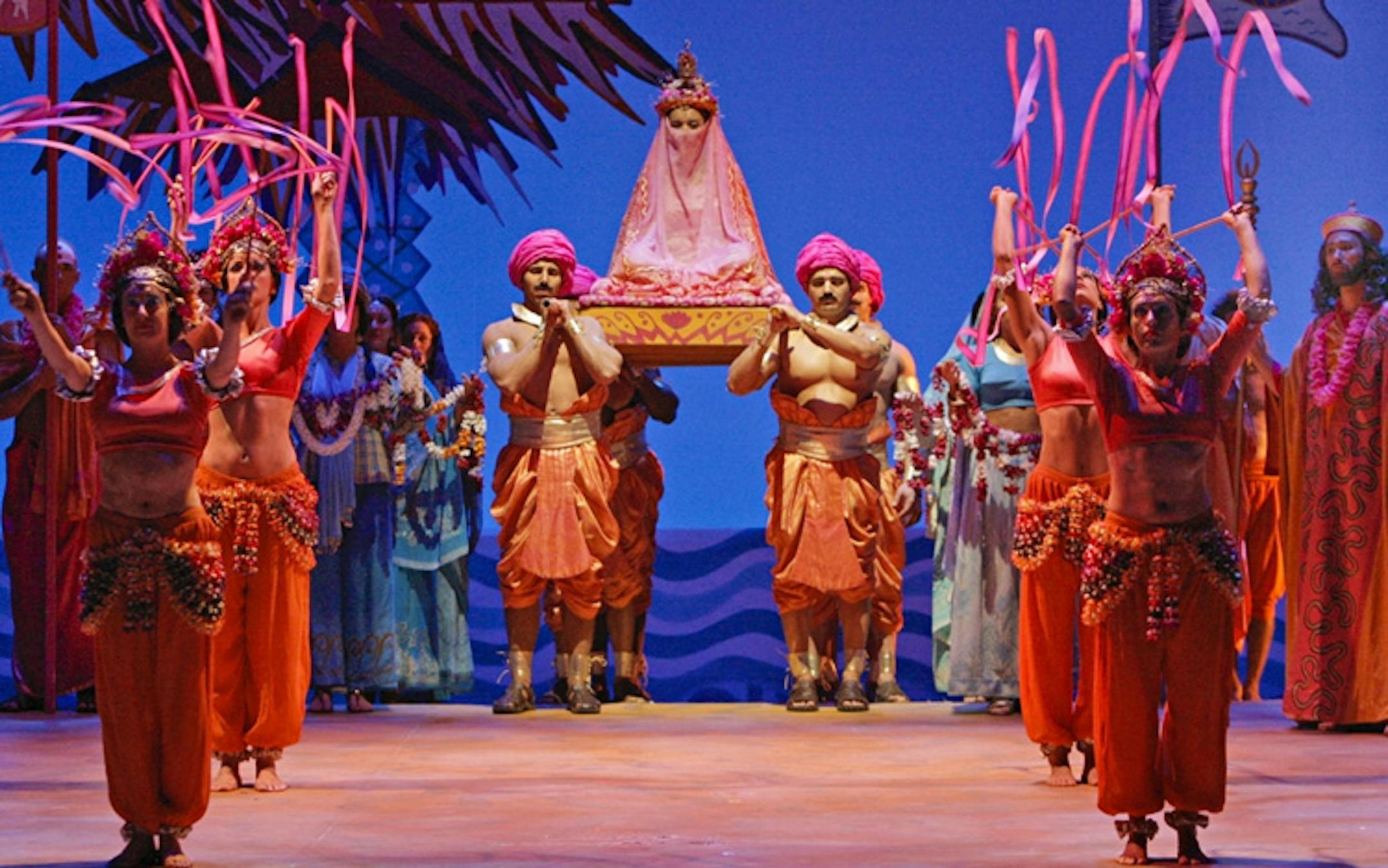 Isabel Bayrakdarian as Leila, a Brahmin priestess, the ensemble and Jonathan Kimple as Nourabad, high priest of Brahma in the MN Opera's production of "The Pearl Fishers."