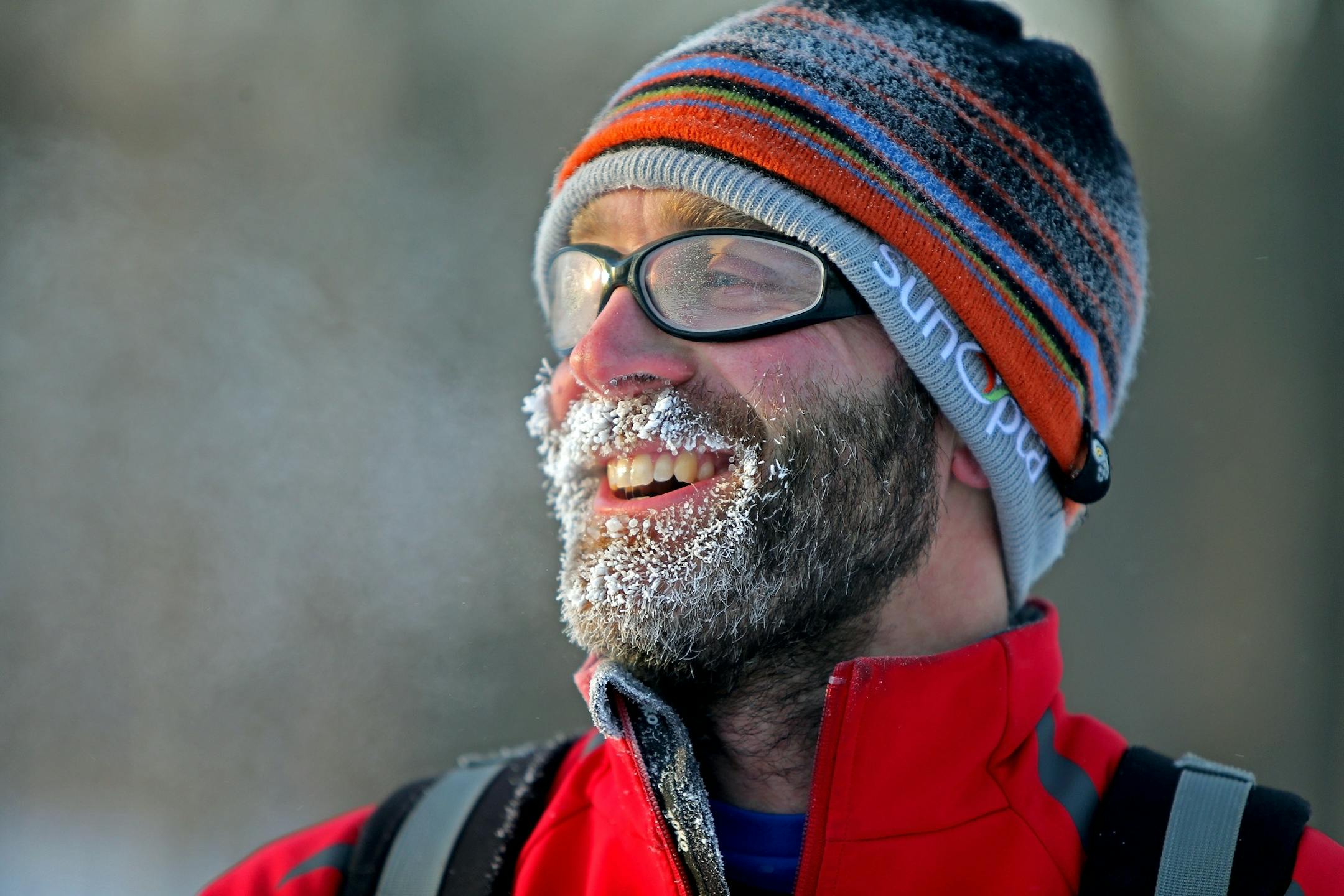 Greg Rohde commuted to work to the University of Minnesota via cross-country skis along West River Parkway in the frigid -20 weather, Monday, January 6, 2013 in Minneapolis