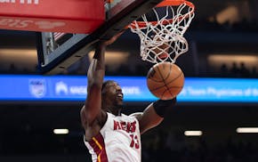 Heat center Bam Adebayo scored in the first quarter at Sacramento on Monday.