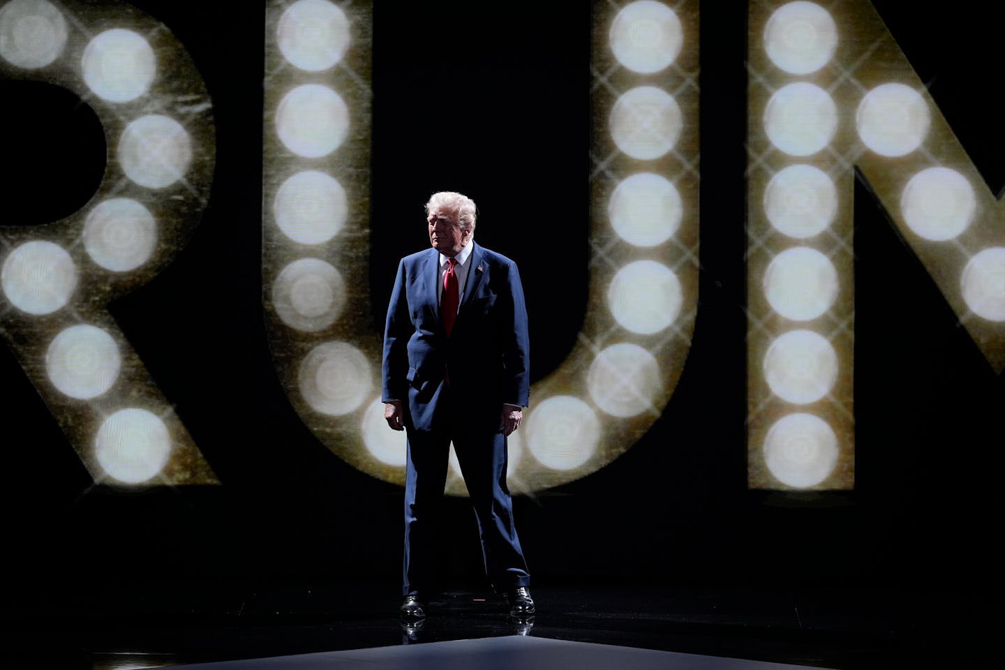Republican presidential candidate former President Donald Trump is introduced during the final night of the Republican National Convention Thursday, J