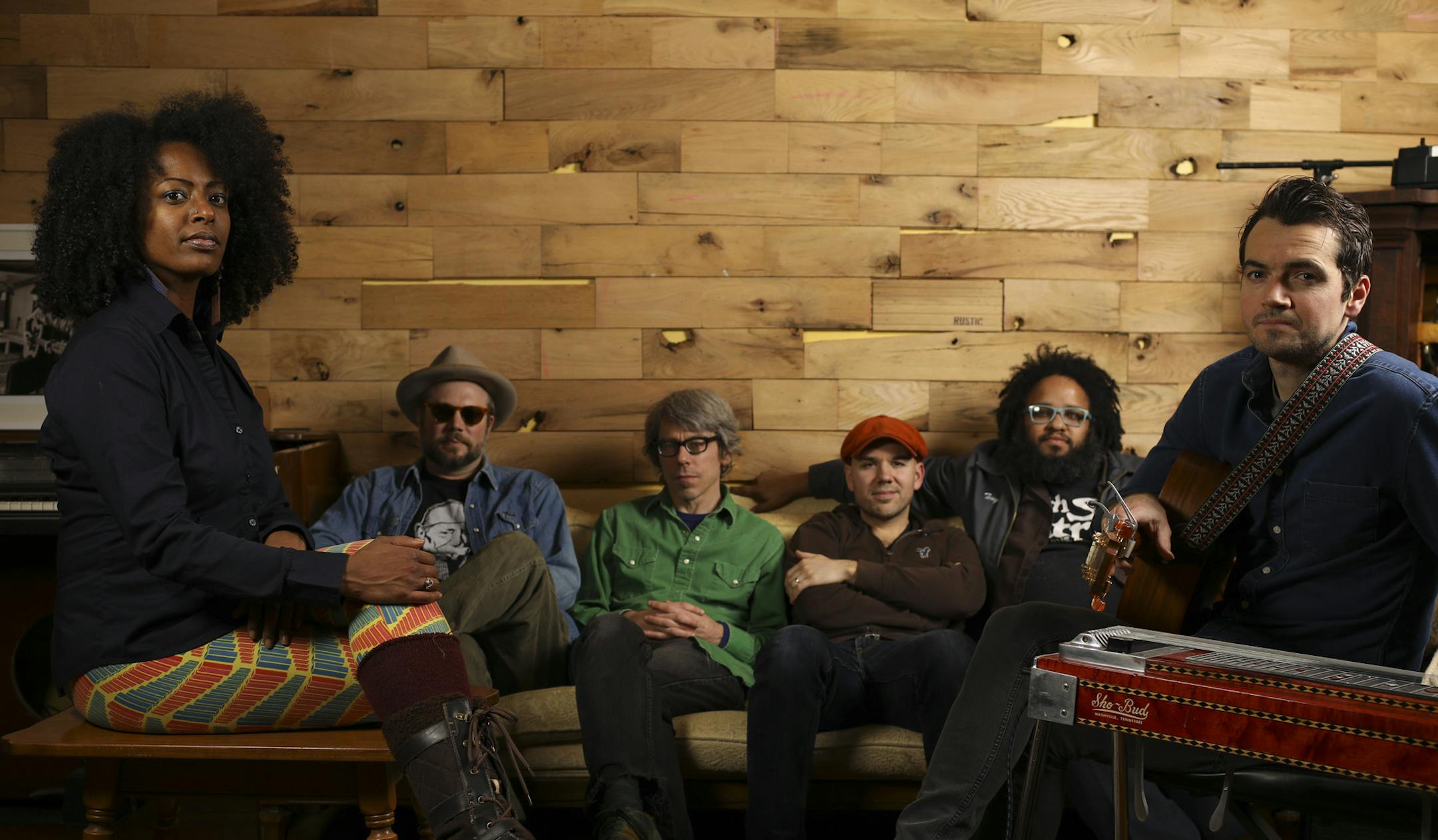 The current line up Romantica in a portrait before their first rehearsal for their CD release show. They are, from left, Jayanthi Kyle, Ryan Lovan, Dave Strahan, Aaron Fabbrini, Tony Zaccardi, and Ben Kyle. ] JEFF WHEELER ï jeff.wheeler@startribune.com Romantica began working on their latest album, Shadowlands, during the Bush Presidency. They gathered to rehearse Tuesday night, January 24, 2016 ahead of their CD release show at the Fitzgerald Theater next month.