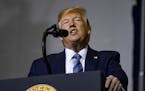 President Donald Trump speaks about energy and manufacturing at an event in Monaca, Pa., Aug. 13, 2019. President Trump insists China is paying the fu