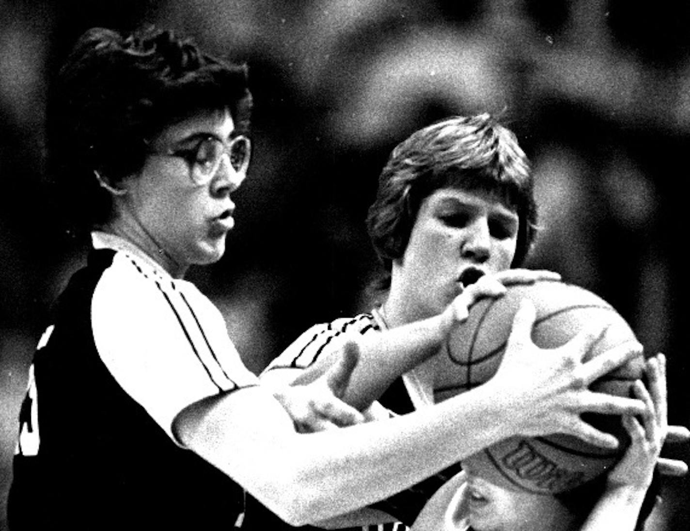 Annie Adamczak Glavan, left, was the 1982 Miss Basketball as a senior at Moose Lake, where her basketball, volleyball and softball teams all went undefeated in winning state championships in 1981-82.