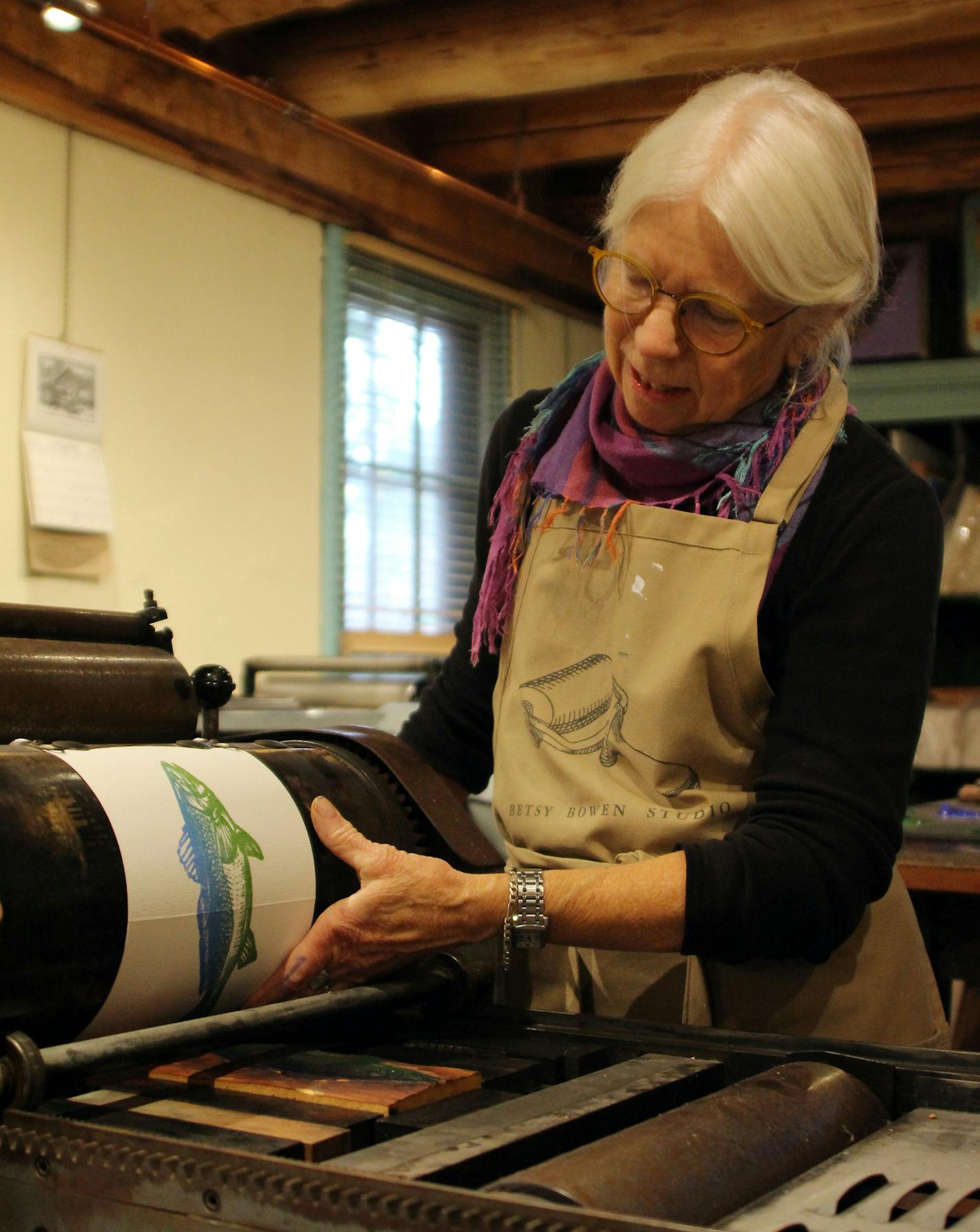 Betsy Bowen worked on a print at her studio in Grand Marais.