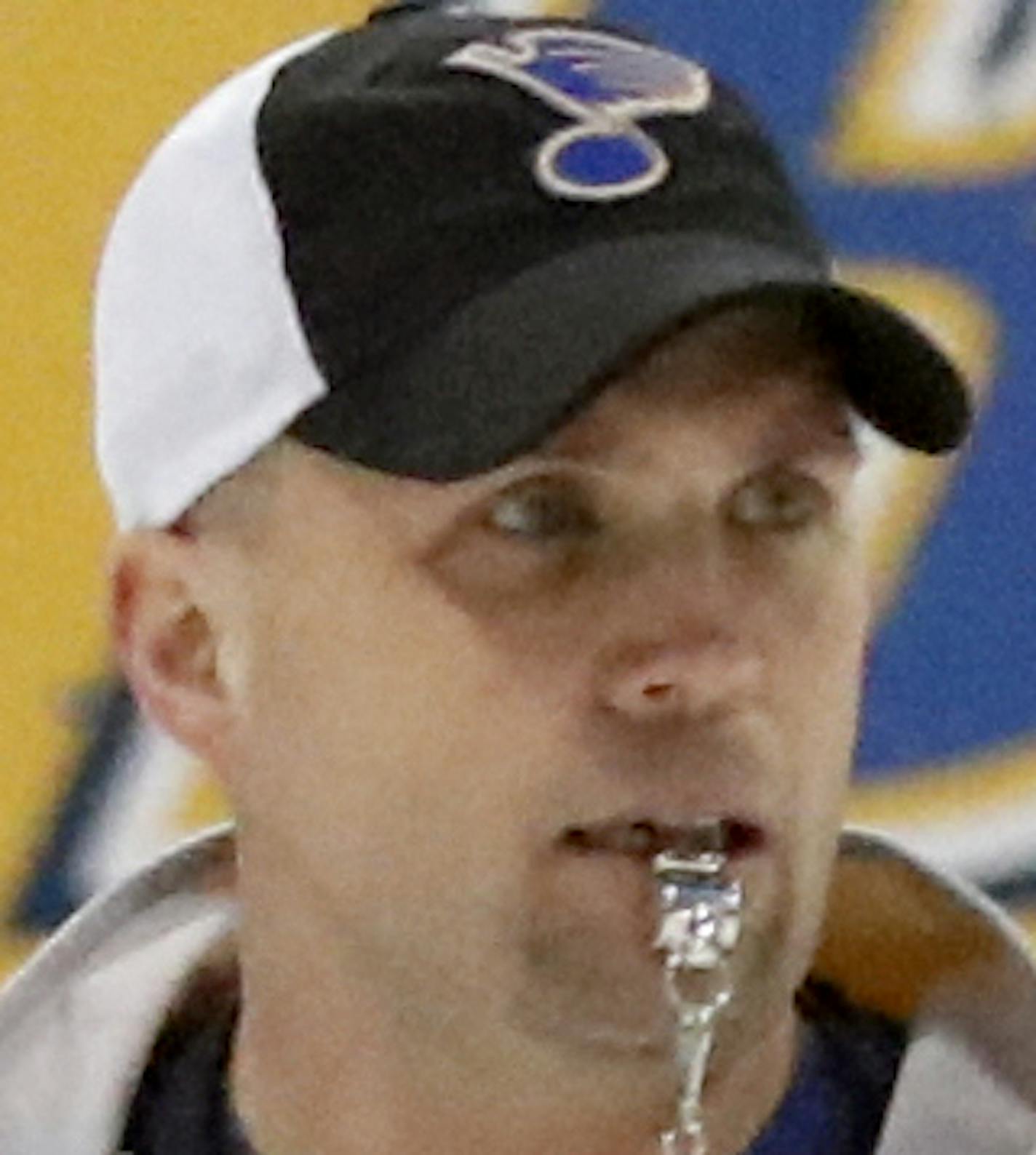 St. Louis Blues head coach Mike Yeo watches his team during NHL hockey practice Wednesday, Feb. 1, 2017, in St. Louis. Yeo has replaced Ken Hitchcock who was fired by the team. (AP Photo/Jeff Roberson) ORG XMIT: MIN2017021318430556