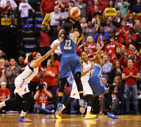 Lynx forward Maya Moore (23) makes the game winning three point shot at the buzzer to give Minnesota the Game 3 win.