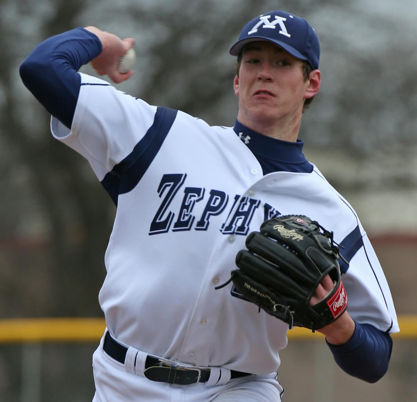 Mahtomedi's Mike Baumann pitched during a game against Tartan, at Mahtomedi high school on 5/9/14.] WashCo zone sports feature on Mahtomedi and D-1 pitching prospect Mike Baumann.] Bruce Bisping/Star Tribune bbisping@startribune.com Mike Baumann/roster.