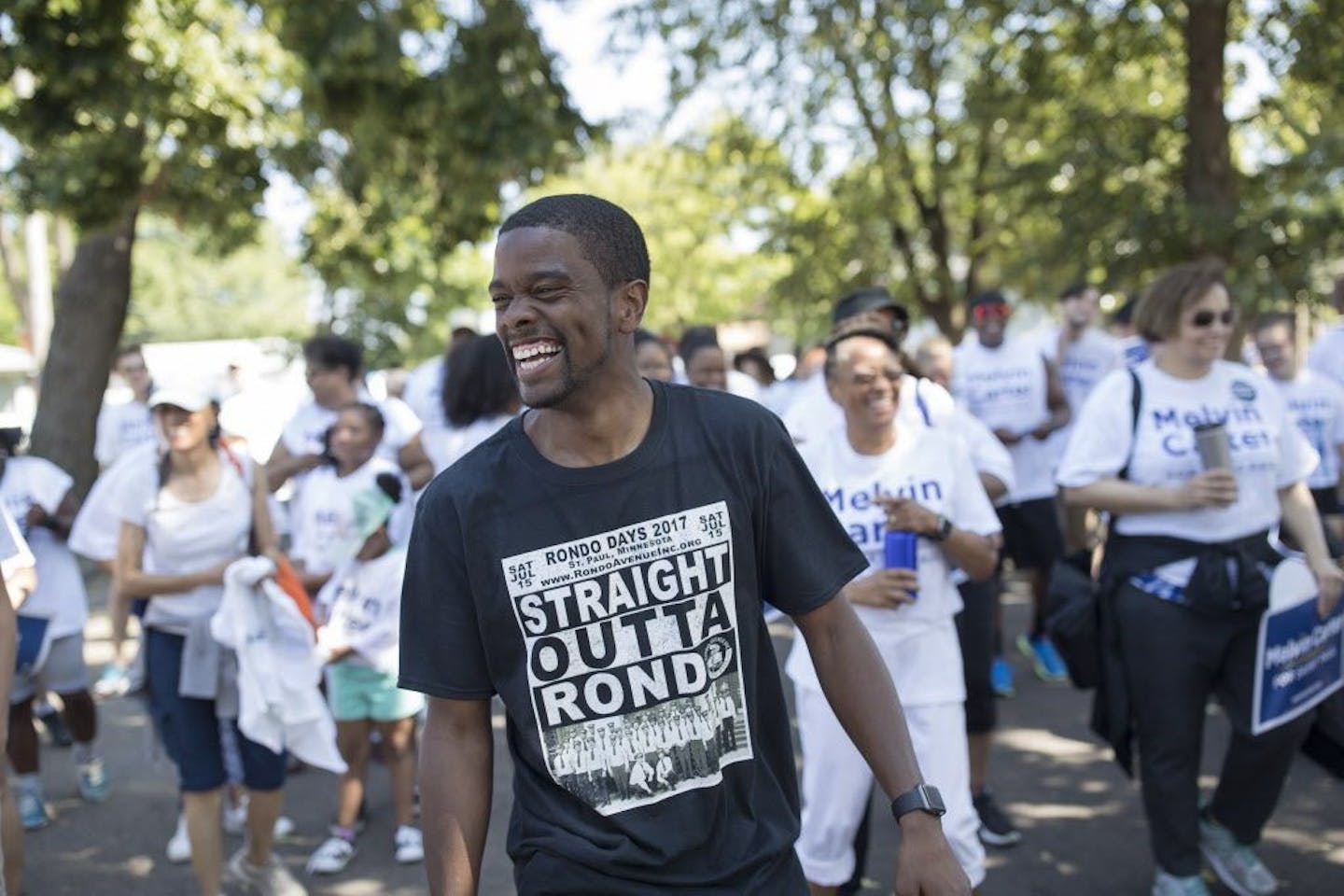 St. Paul mayoral candidate Melvin Carter campaigned with supporters in the annual Rondo Days parade Saturday July 15, 2017 in St. Paul, MN.