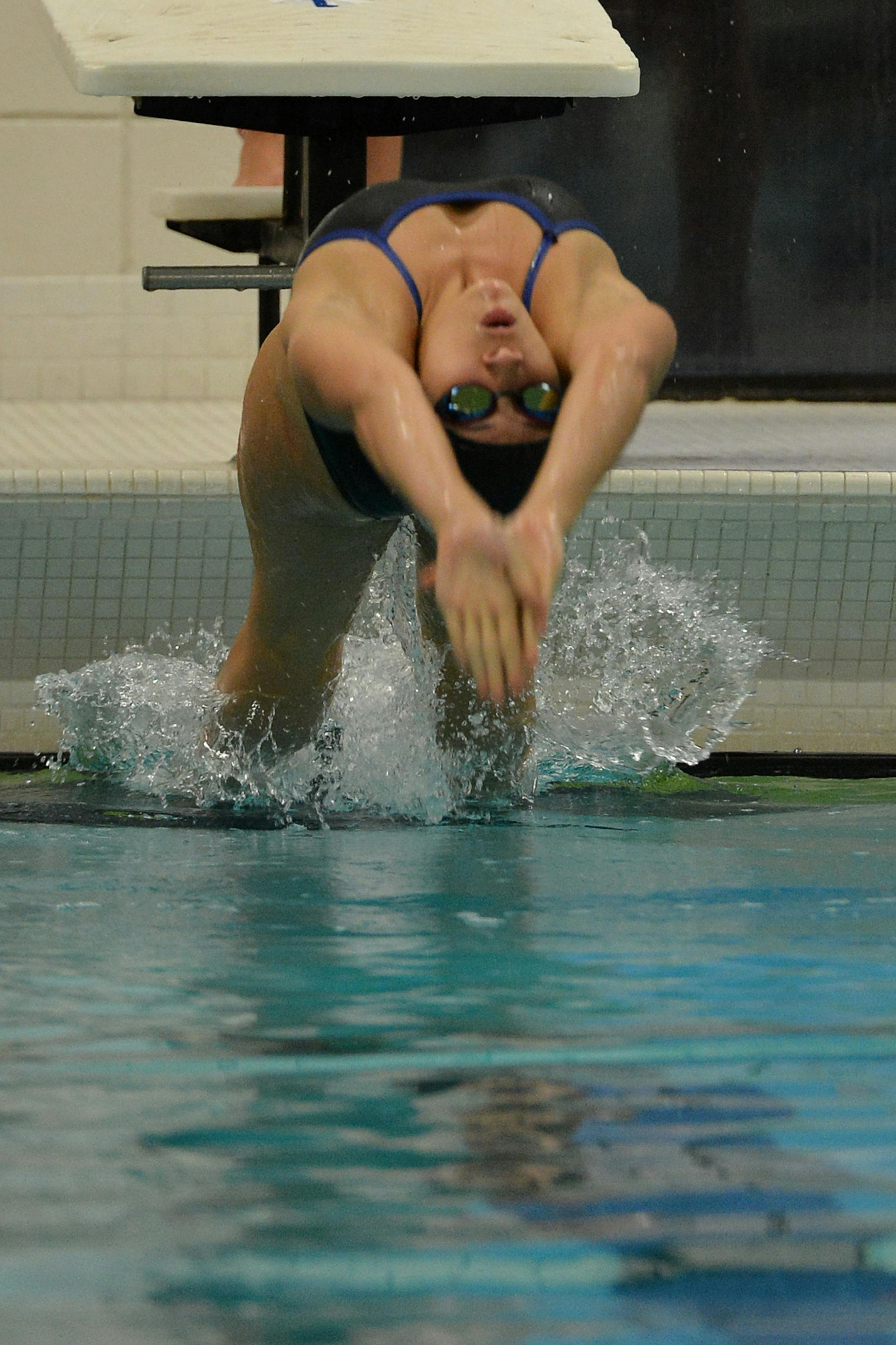 Junior, Zoe Avestruz pushes off the wall to begin her 100 yard backstroke during practice Friday, September 13 at Chaska Middle School. ] (SPECIAL TO THE STAR TRIBUNE/BRE McGEE) **Zoe Avestruz