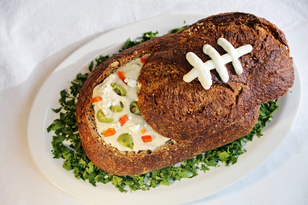 White Bean Hummus in a “Football” is meatless game-day fare.