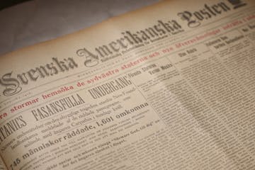 The front page of the Svenska Americkanska Posten, the foremost Swedish language newspaper in Minneapolis on April 24, 1912, the day it published thei