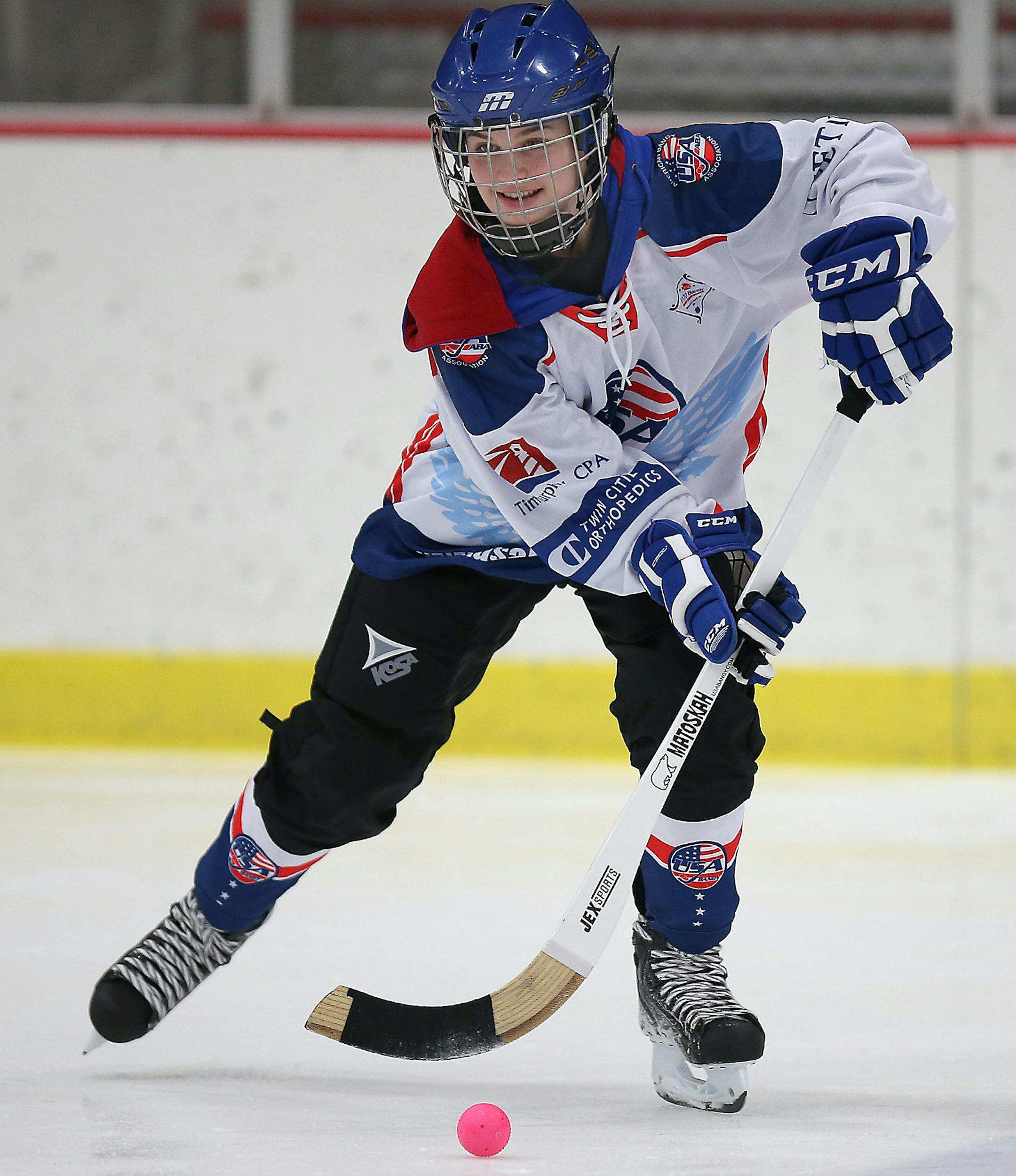 Annika Duryea, 16, from Richfield and goes to Holy Angels, practiced with the USA U-17 Bandy team at Minnehaha Ice Arena, Thursday, February 19, 2015 in Minneapolis, MN. ] (ELIZABETH FLORES/STAR TRIBUNE) ELIZABETH FLORES • eflores@startribune.com