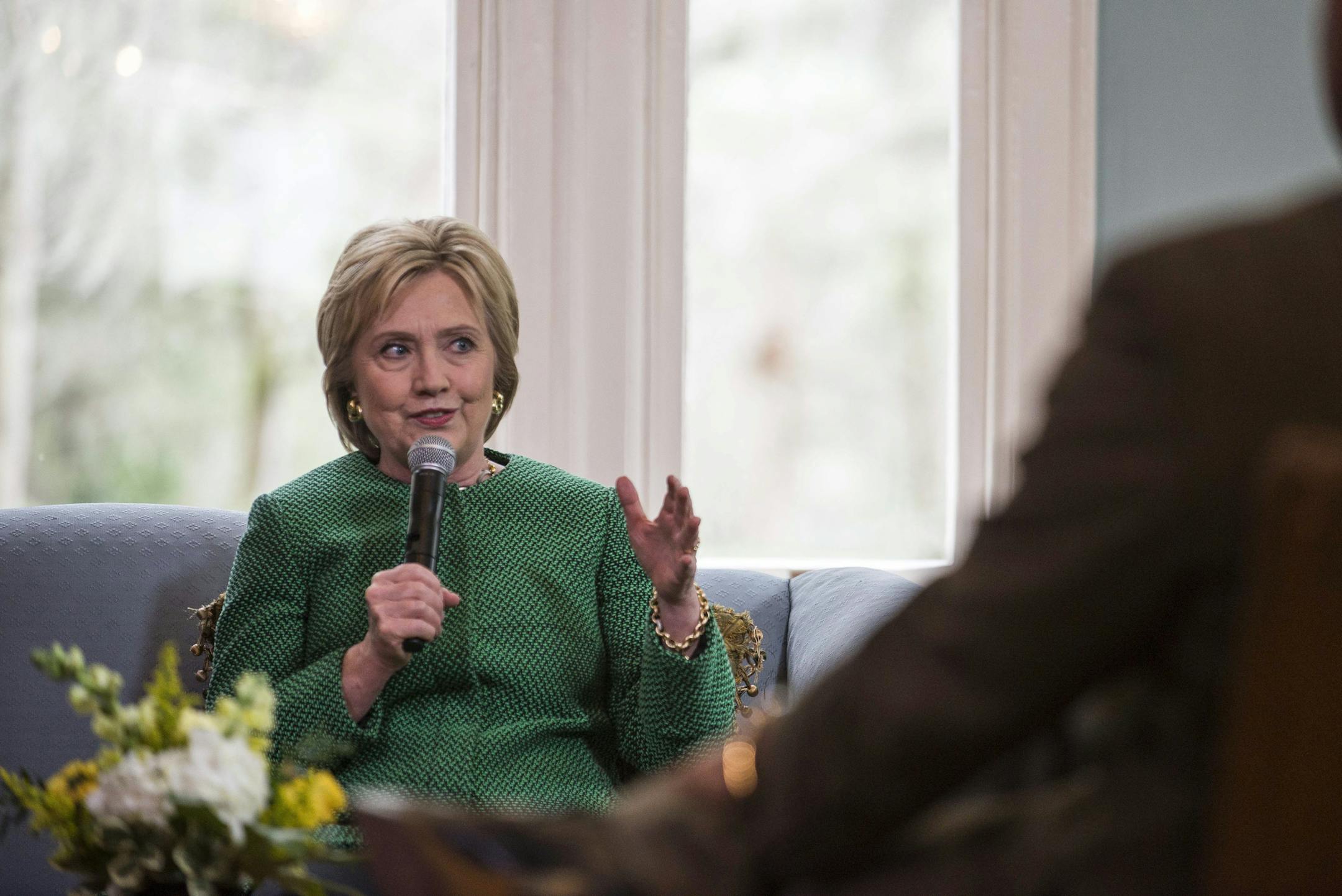 Hillary Clinton, a Democratic presidential hopeful, speaks during a roundtable discussion at the South Carolina Strong rehabilitation center in North Charleston, S.C., Feb. 24, 2016. Clinton also visited with Charleston Mayor John Tecklenburg and his wife, Sandy, at the center. (Gabriella Demczuk / The New York Times)