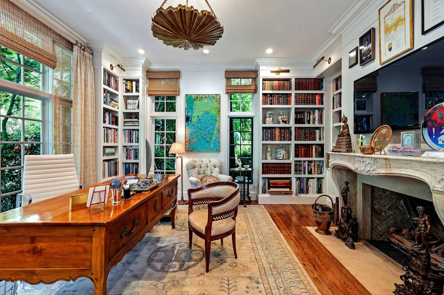 A home in Los Angeles' Bel Air neighborhood features a light-filled library.