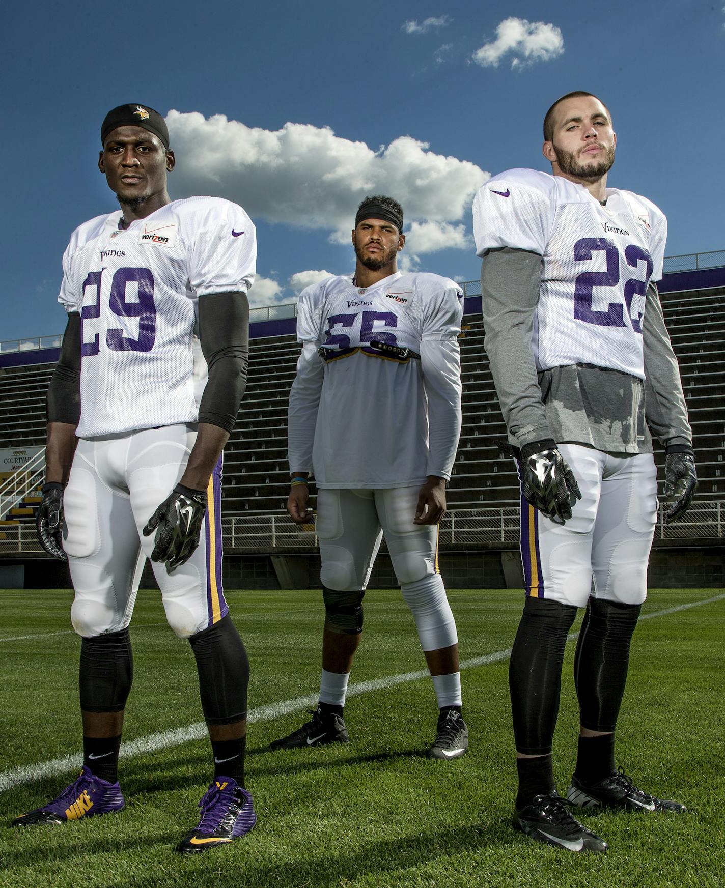 Minnesota Vikings Xavier Rhodes, Anthony Barr and Harrison Smith. ] CARLOS GONZALEZ cgonzalez@startribune.com - August, 2015, Mankato, MN, NFL, Minnesota Vikings Training Camp, Minnesota State University, Mankato, ORG XMIT: MIN1508181522181815