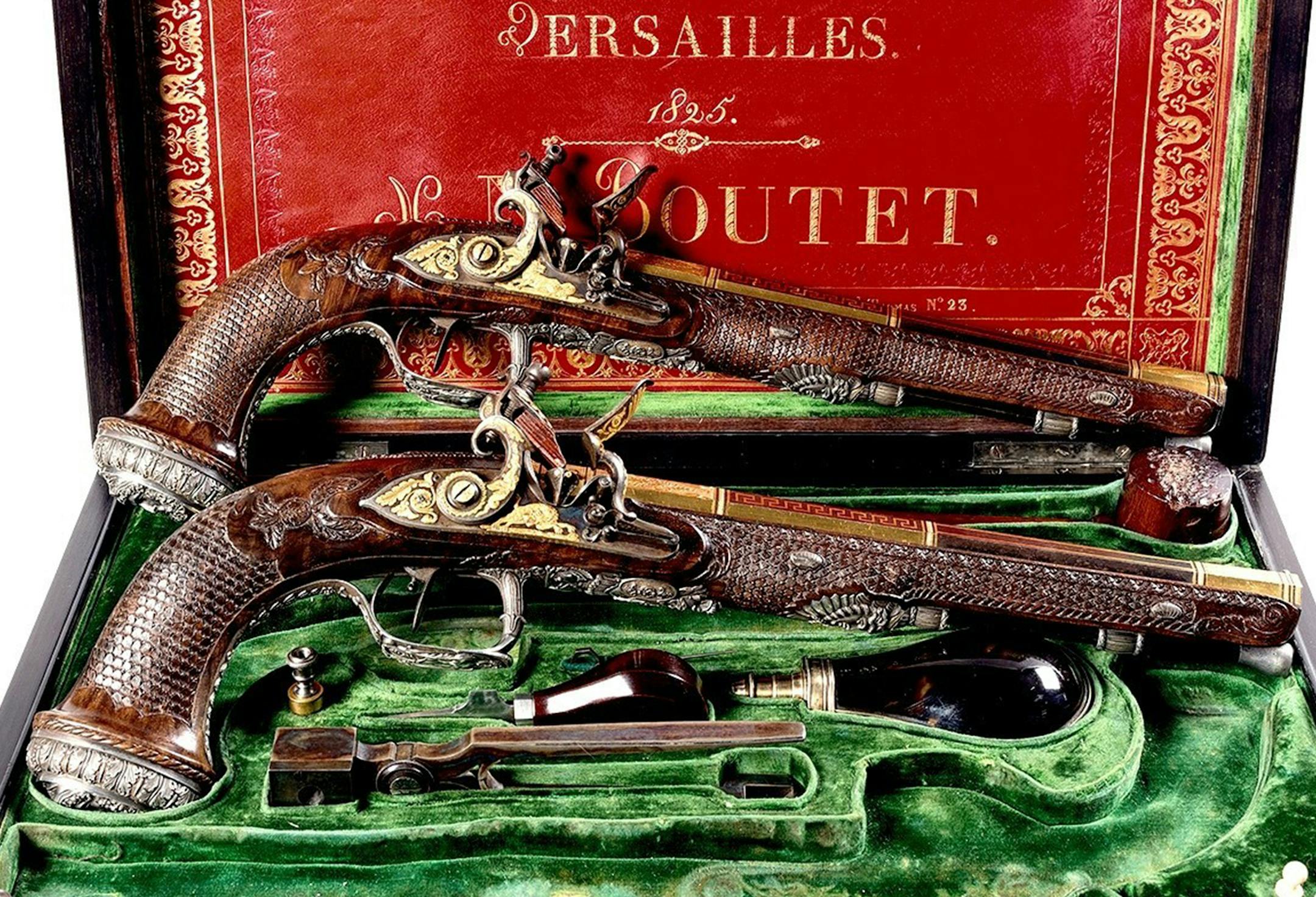 The pistols given to Latin American independence hero Simon Bolivar by the Marquis de Lafayette will go on sale at Christie's next week. (Photo courtesy Christie's/TNS) ORG XMIT: 1183027