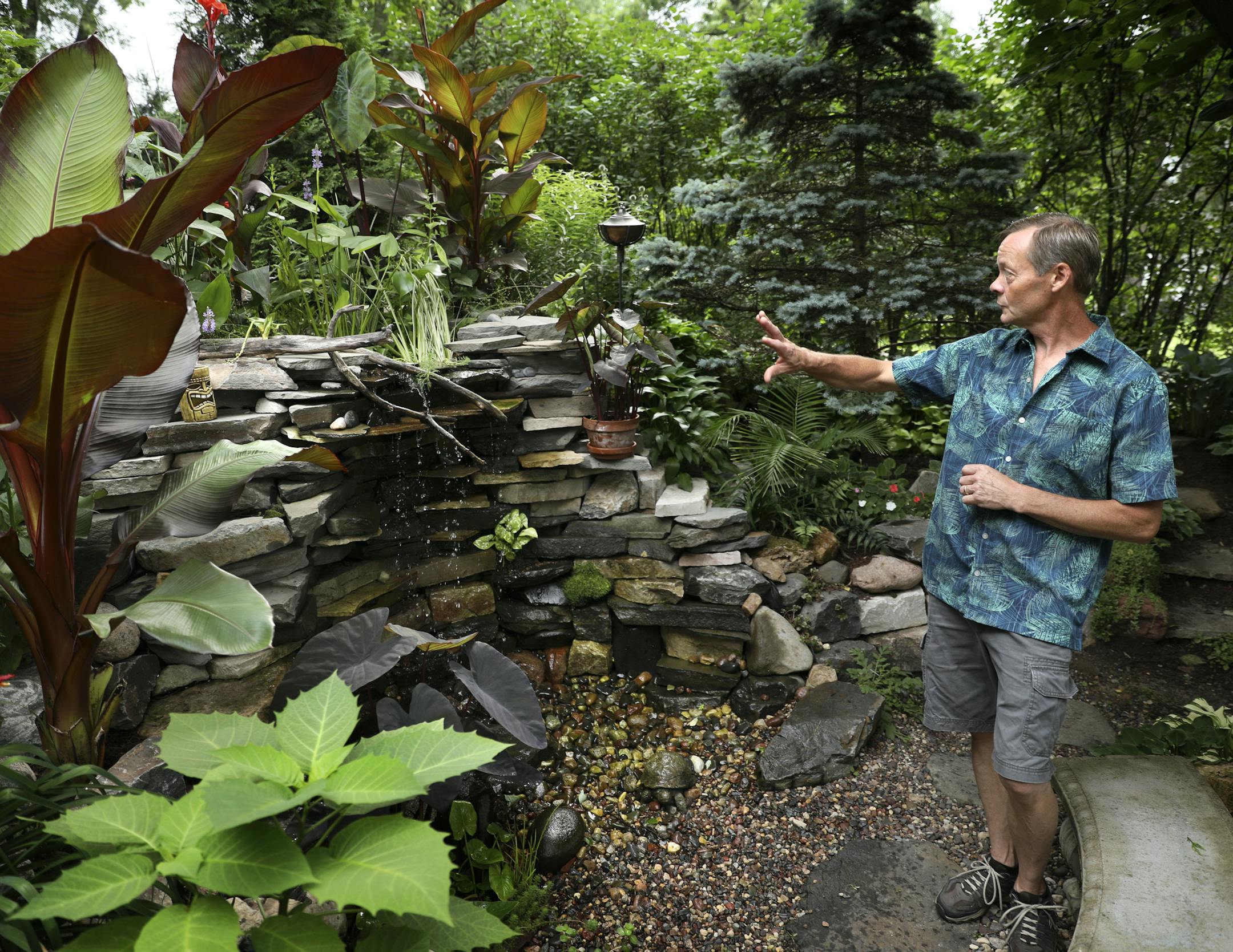 Steve Danielson built a stacked stone "grotto" water feature in his Maplewood yard featured on the Minnesota Water Garden Tour July 28-29.