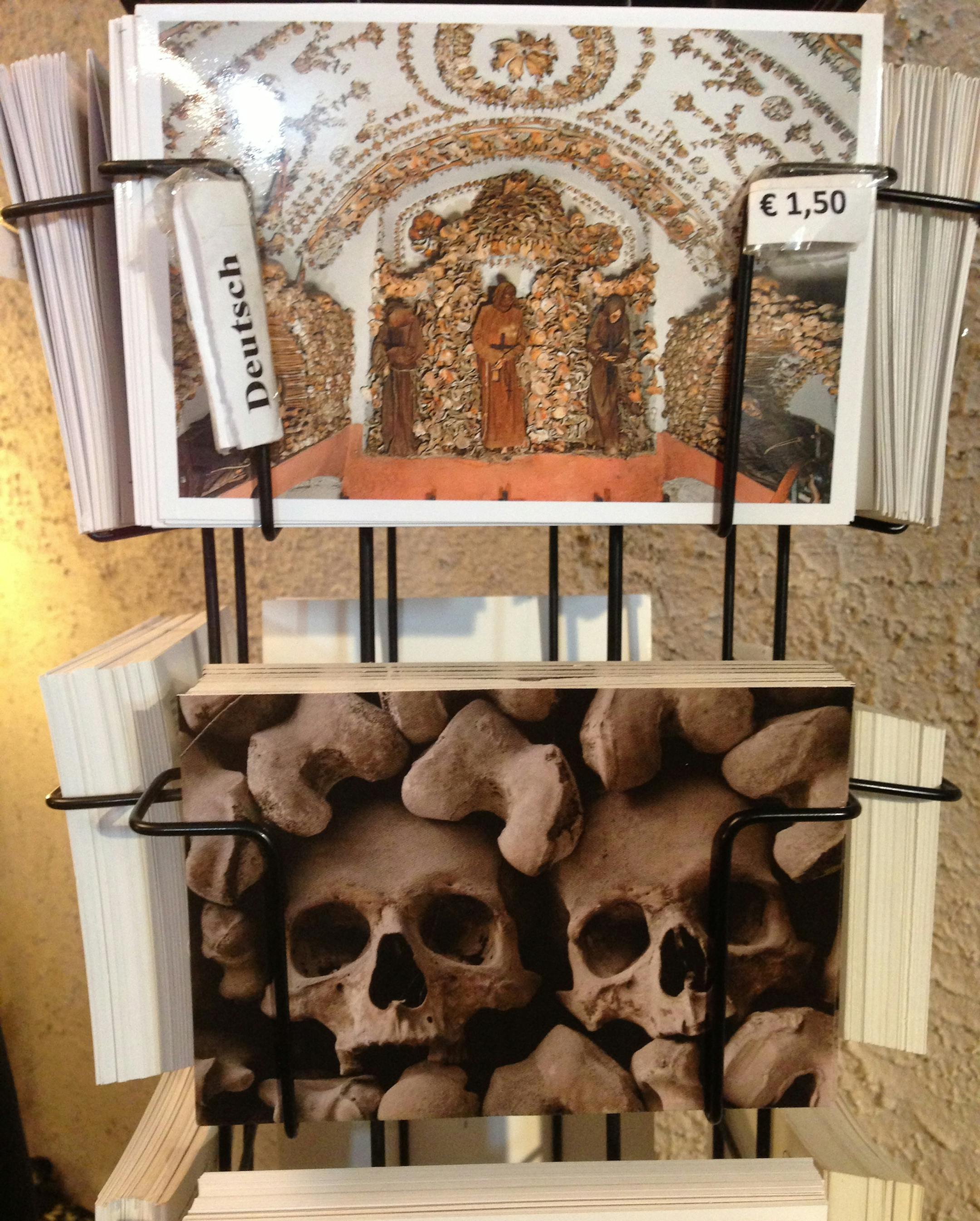 Church of the Immaculate Conception Convento dei Cappuccini where remains of thousands of Capuchin friars decorated the walls of a crypt . This picture is of a series of postcards for sale in the gift shop. Convento dei Cappuccini ] Richard.Sennott@startribune.com Richard Sennott/Star Tribune Rome Italy Tuesday 10/1/13) ** (cq)