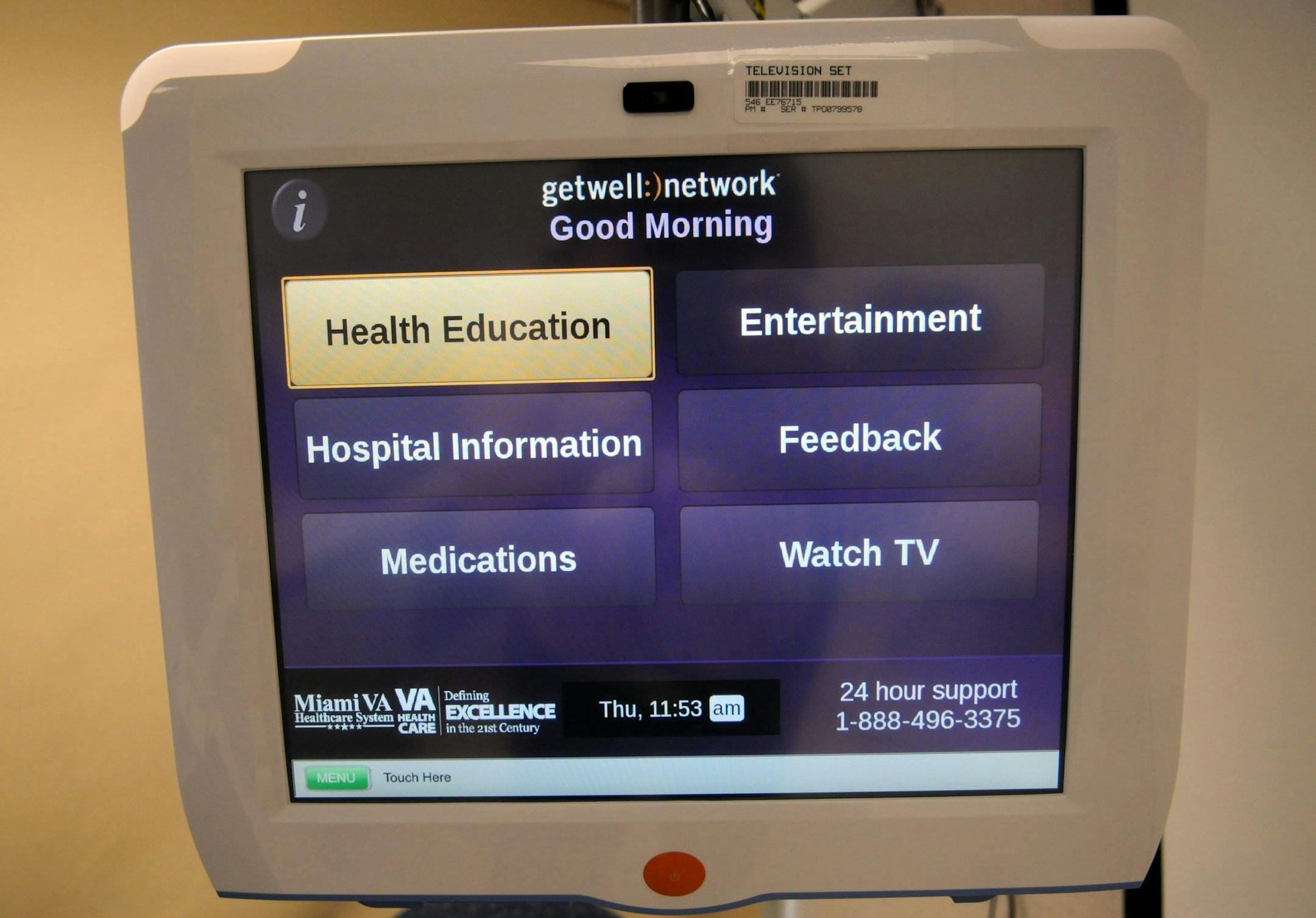The main menu of the Getwell Network System is displayed at the Miami VA hospital in Miami, Florida, August 15, 2013. (Taimy Alvarez/Sun Sentinel/MCT) ORG XMIT: 1142246 ORG XMIT: MIN1308202316134989