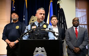 Minneapolis Police Chief Brian O’Hara announces an arrest Thursday in a shooting Tuesday that left three people dead and two wounded. He was joined