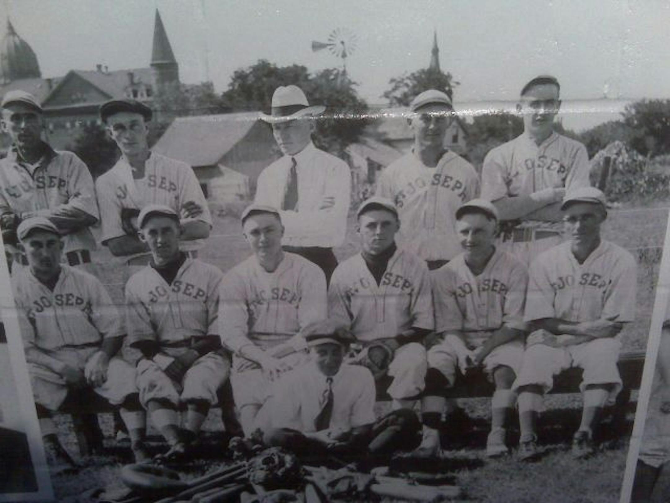 Mike and Mark Pallansch learned that a photo of the St. Joseph's town ball team from the mid-1920s — including both of their grandfathers — is on a wall of Target Field's Town Ball Tavern. The brothers' grandfathers are their dad's father, Christopher Pallansch, second from left on the top row, and their mother's father, Michael Pfannenstein, second from the left on the bottom row.