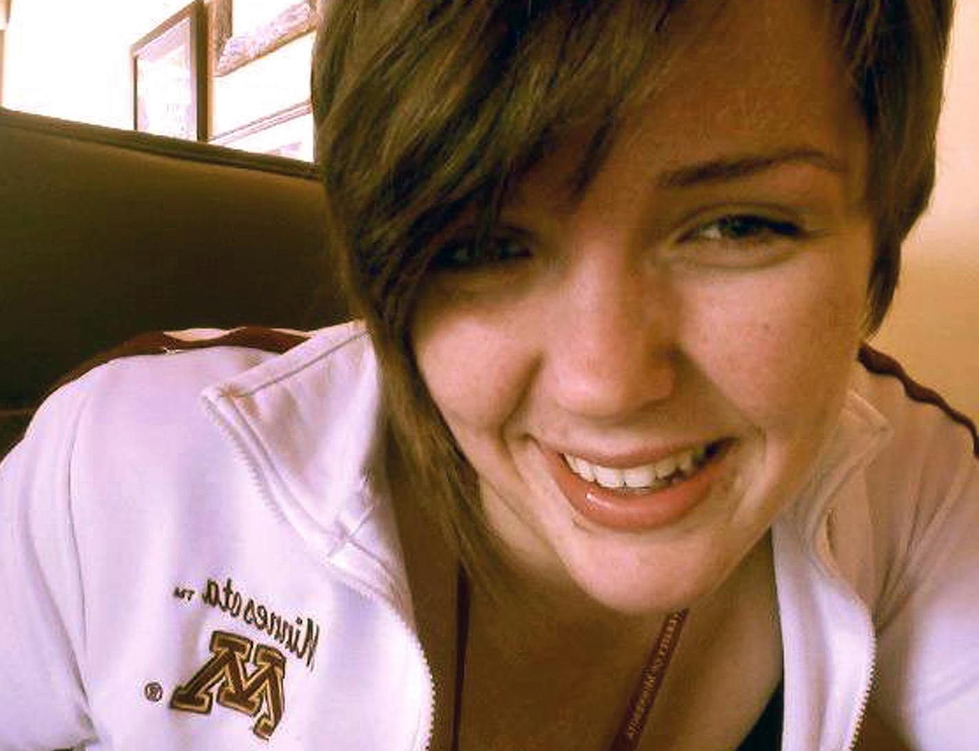 Anarae Schunk, 20. (This photo was likely taken in a mirror, reversing the Minnesota logo.)