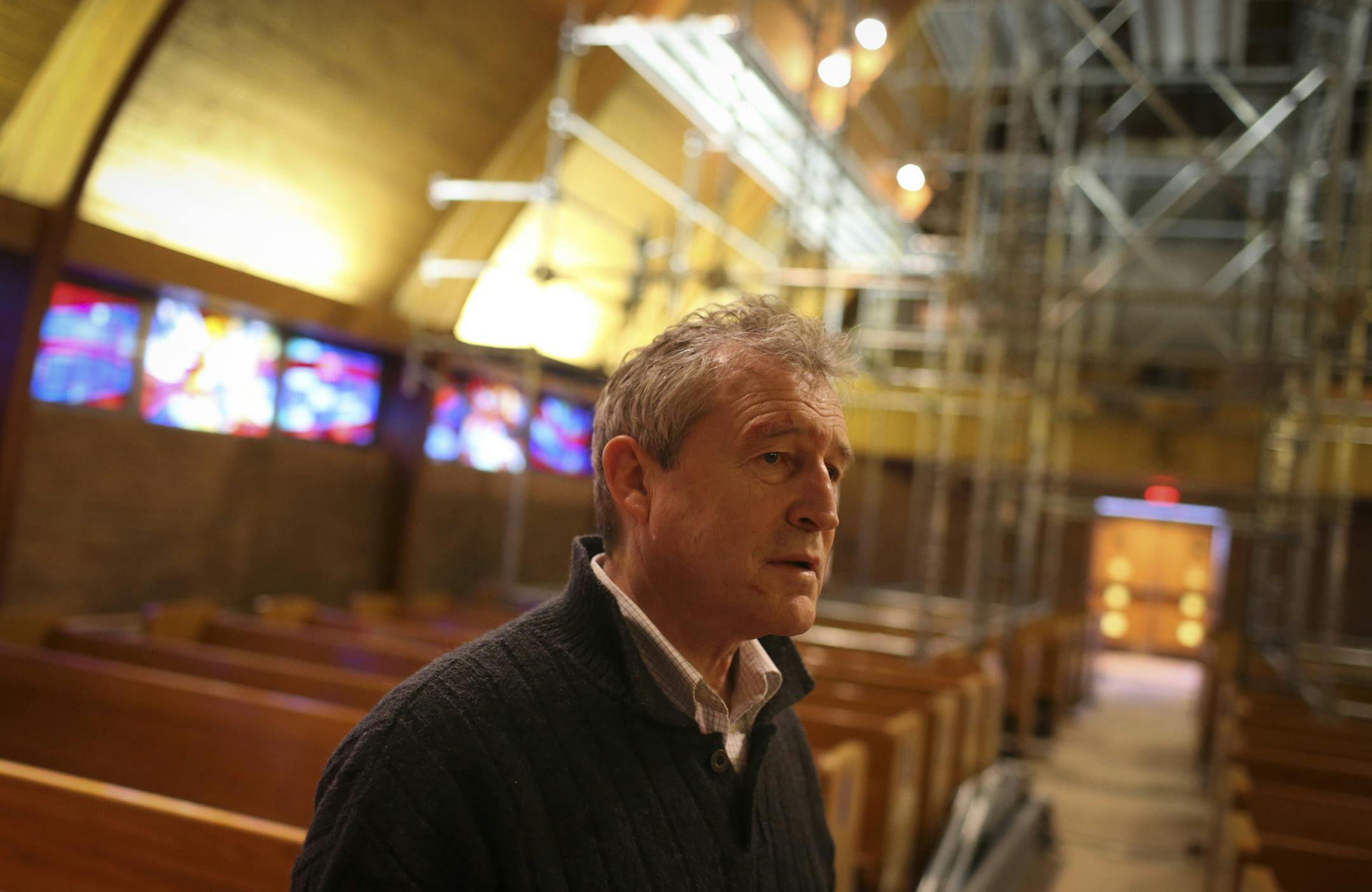 Pastor Walt Wietzke's stood in the sanctuary at St. Mark's Evangelical Lutheran Church and talked about the good that has come from this tragedy. ] RENÉE JONES SCHNEIDER reneejones@startribune.com On Dec. 12, an arson fire at St. Mark's Evangelical Lutheran Church on W. 7th Street in St. Paul, damaged the Sunday school room, completely destroyed the pastors office and left the building dirty with smoke. Photographs taken on Tuesday, December 23, 2014, in St. Paul, Minn.