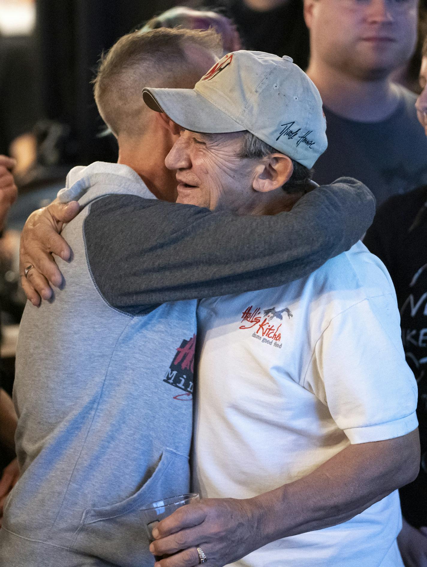 Co-owner Steve Meyer hugged long time employee Lucas Forsberg after the announcement of his retirement from Hell's Kitchen and that the ownership of the restaurant would be given to the employees starting January first in employee stock ownership in Minneapolis, Minn. ] RENEE JONES SCHNEIDER &#xa5; renee.jones@startribune.com Co-owners Steve Meyer and Cynthia Gerde announced on Wednesday, September 11, 2019 their retirement from Hell's Kitchen (Gerdes in two years) and that the ownership of the