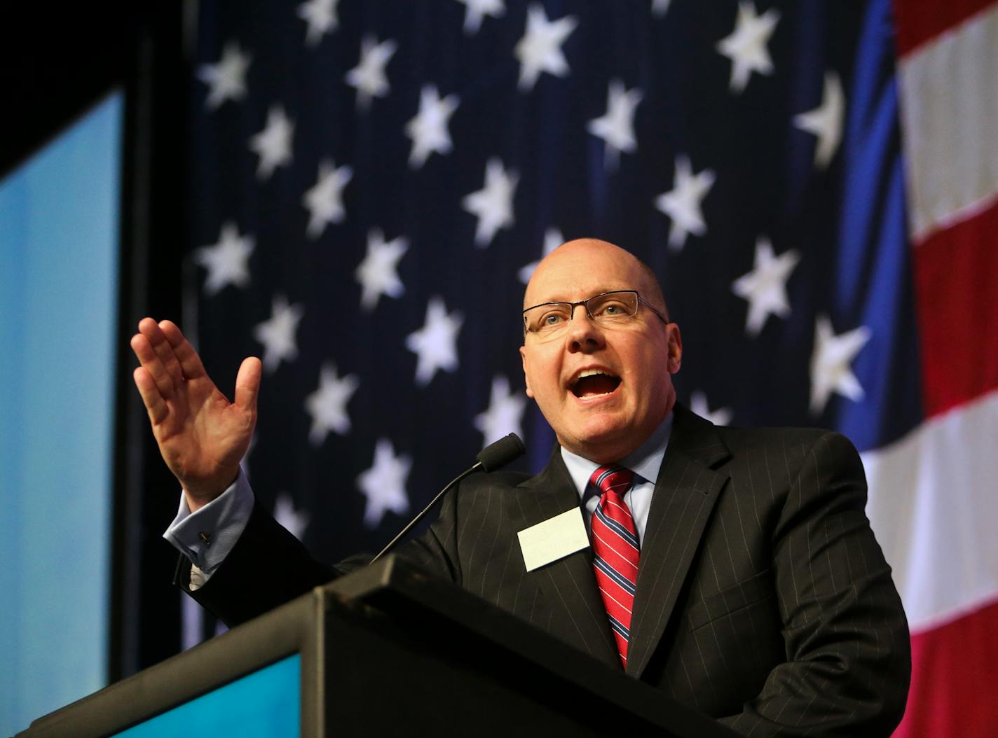 Republican Governor's candidate Dave Thompson addressed delegates at the Minnesota Republican Party Convention at the Rochester Civic Center Saturday, May 30, 2014, in Rochester, MN.](DAVIDJOLES/STARTRIBUNE) djoles@startribune.com Minnesota Republican Party Convention at the Rochester Civic Center Saturday, May 31, 2014