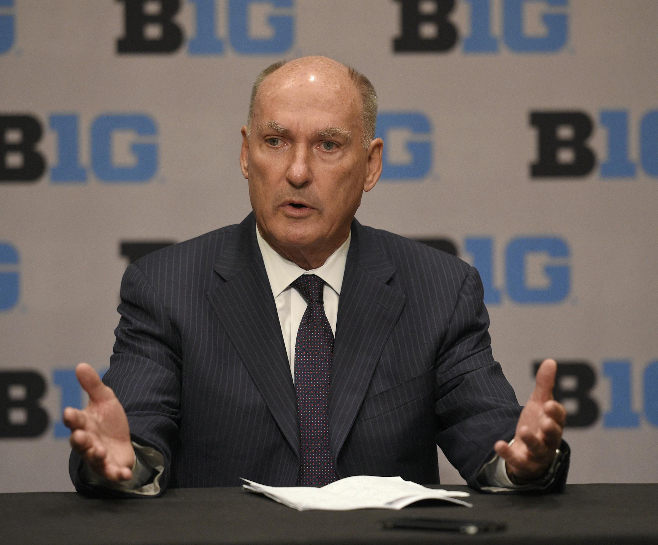 Big Ten commissioner Jim Delany speaks during Big Ten NCAA college basketball media day, Thursday, Oct. 13, 2016, in Washington. (AP Photo/Nick Wass)