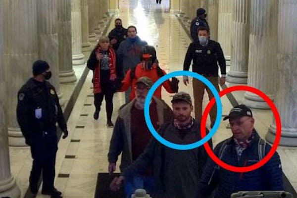 Prosecutors filed this image in federal court and said that it shows Daniel Johnson, circled in blue, and father Daryl Johnson, circled in red, inside