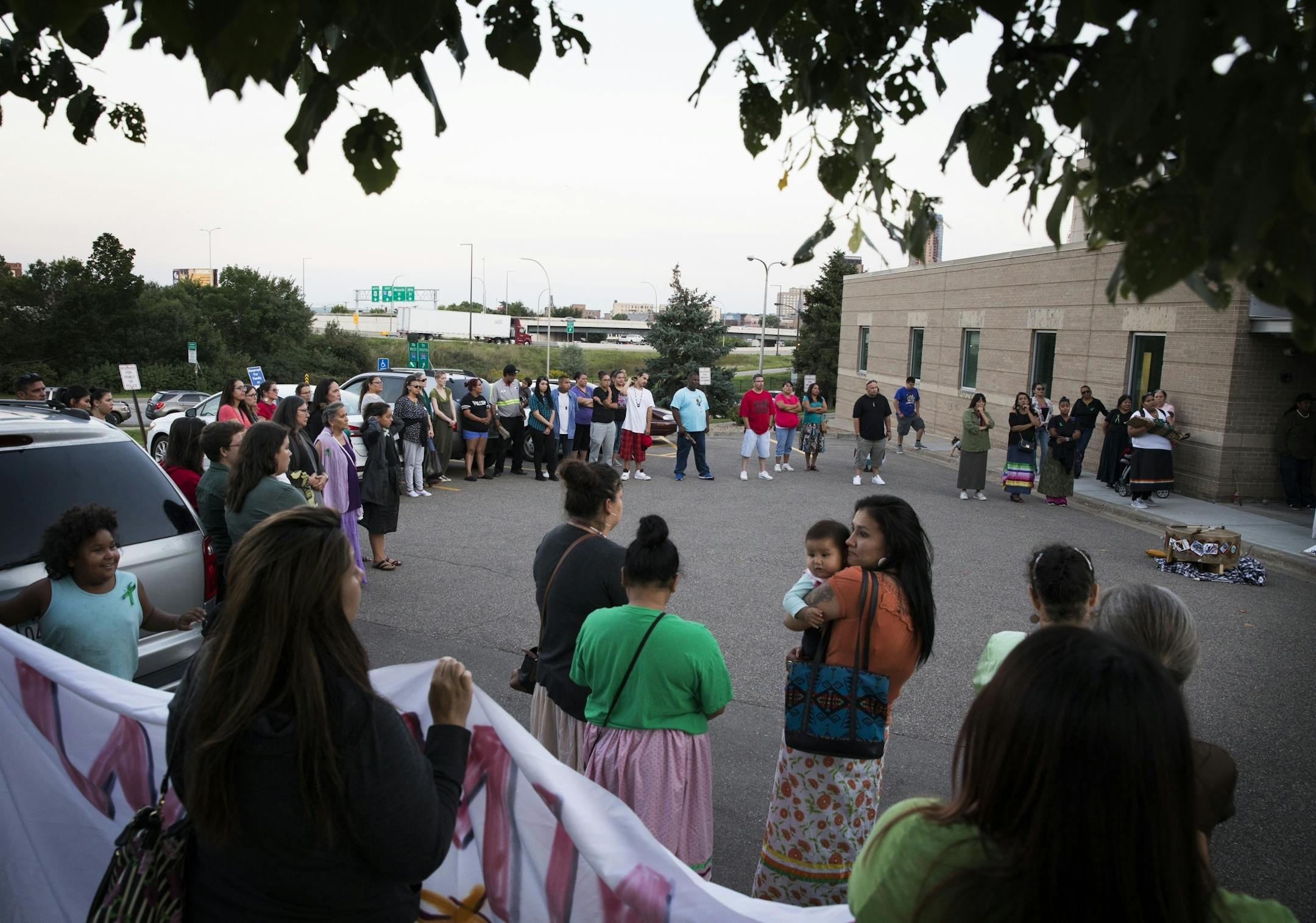 People attend a prayer circle for Savanna LaFontaine-Greywind.
