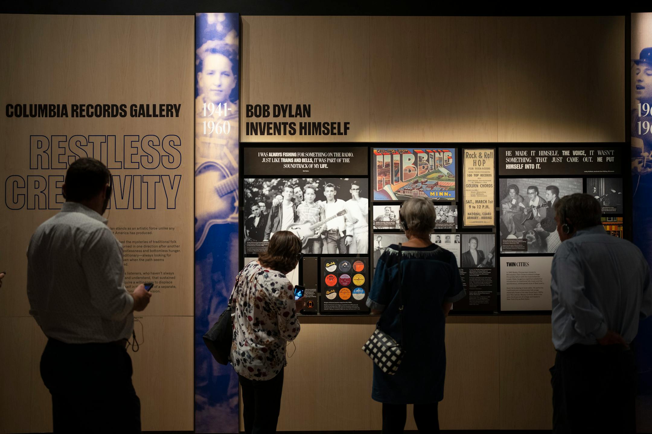 Visitors to the Bob Dylan Center in Tulsa took in the timeline exhibit that begins with Dylan's Minnesota roots.