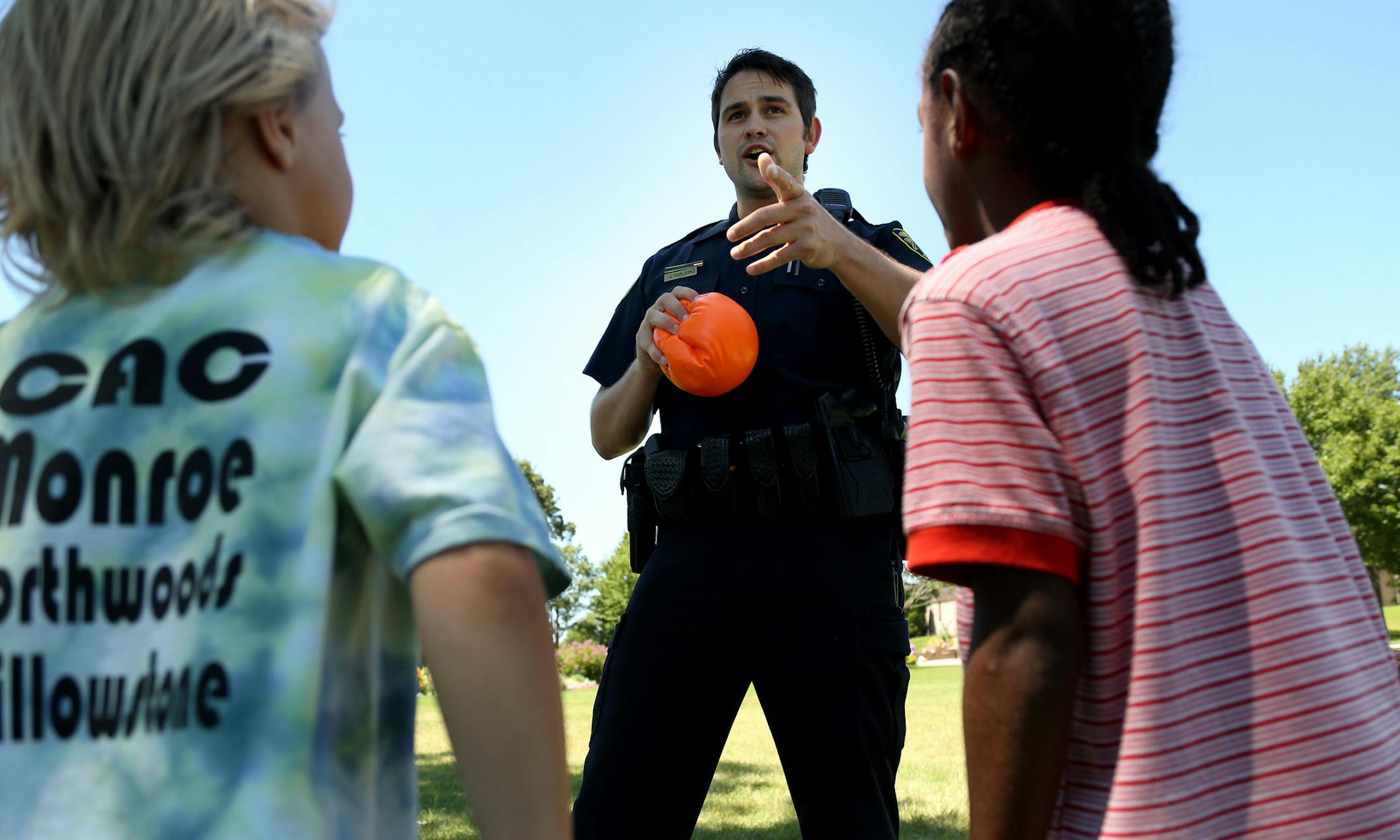 Brooklyn Park police officer Jeremiah Carlson answered questions about his work in the police force and the kinds of situations he’s faced.