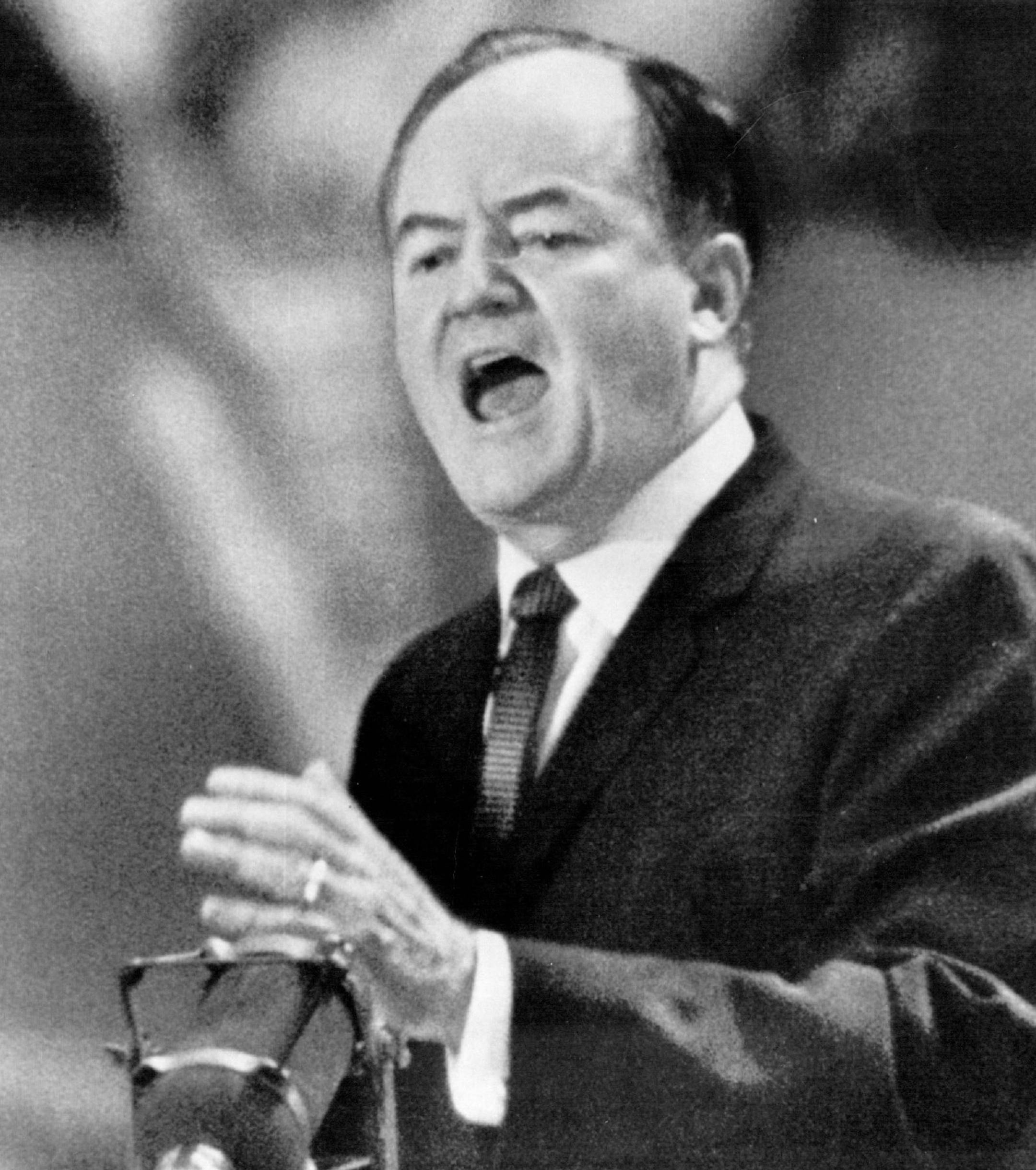 August 27, 1964 Humphrey Tells Delegates He Accepts-- -- Sen.Hubert Humphrey couples his acceptance of the Democratic vice presidential nomination tonight with praise for President Johnson and denunciation of the Republican candidate president, Sen . Barry Goldwater. September 3, 1964 March 10, 1966 AP Wirephoto