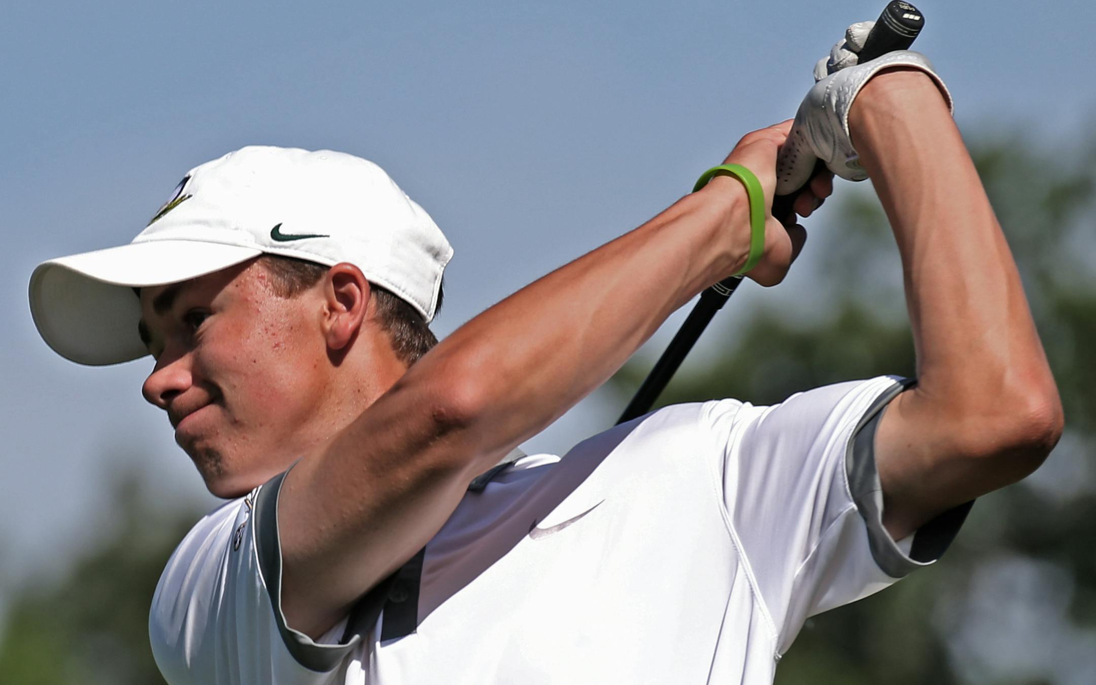 Sam Foust of Edina drove on the 4th hole of the west course during the Class AAA Boys Golf Tournament at Bunker Hills Golf Course, Coon Rapids on 6/10/14.] Bruce Bisping/Star Tribune bbisping@startribune.com Sam Foust/roster.