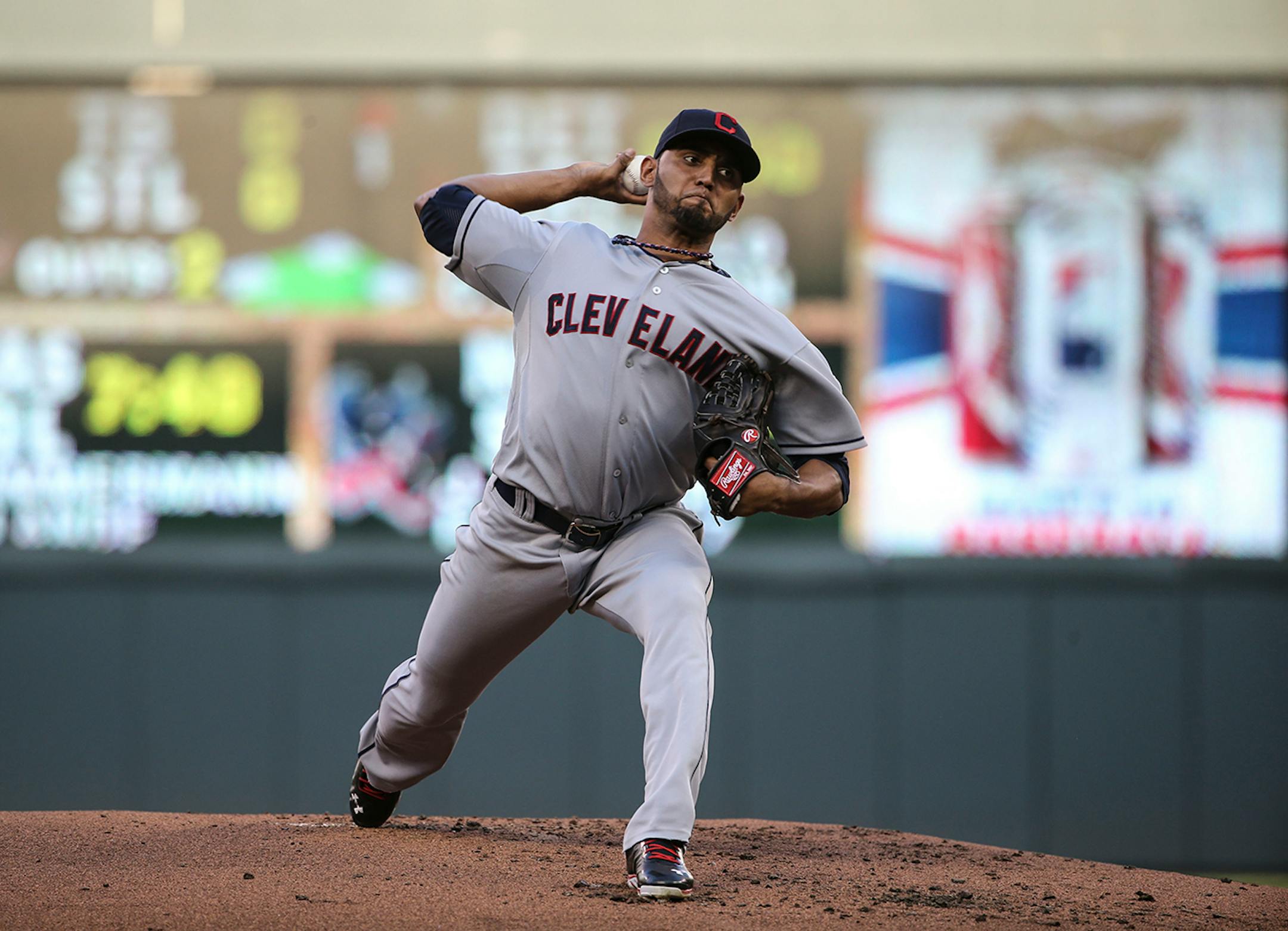 Cleveland pitcher Danny Salazar pitched in the first inning of the Minnesota Twins verse the Cleveland Indian game on Tuesday, July 22, 2014, at Target Field in Minneapolis, Minn. ] RENEE JONES SCHNEIDER • reneejones@startribune.com