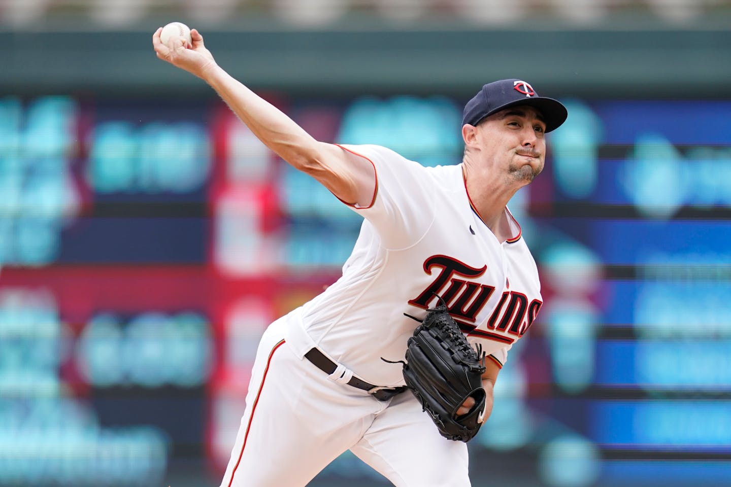 Minnesota Twins starting pitcher Aaron Sanchez delivers during the first inning of a baseball game against the San Francisco Giants Sunday, Aug. 28, 2022, in Minneapolis. (AP Photo/Abbie Parr)