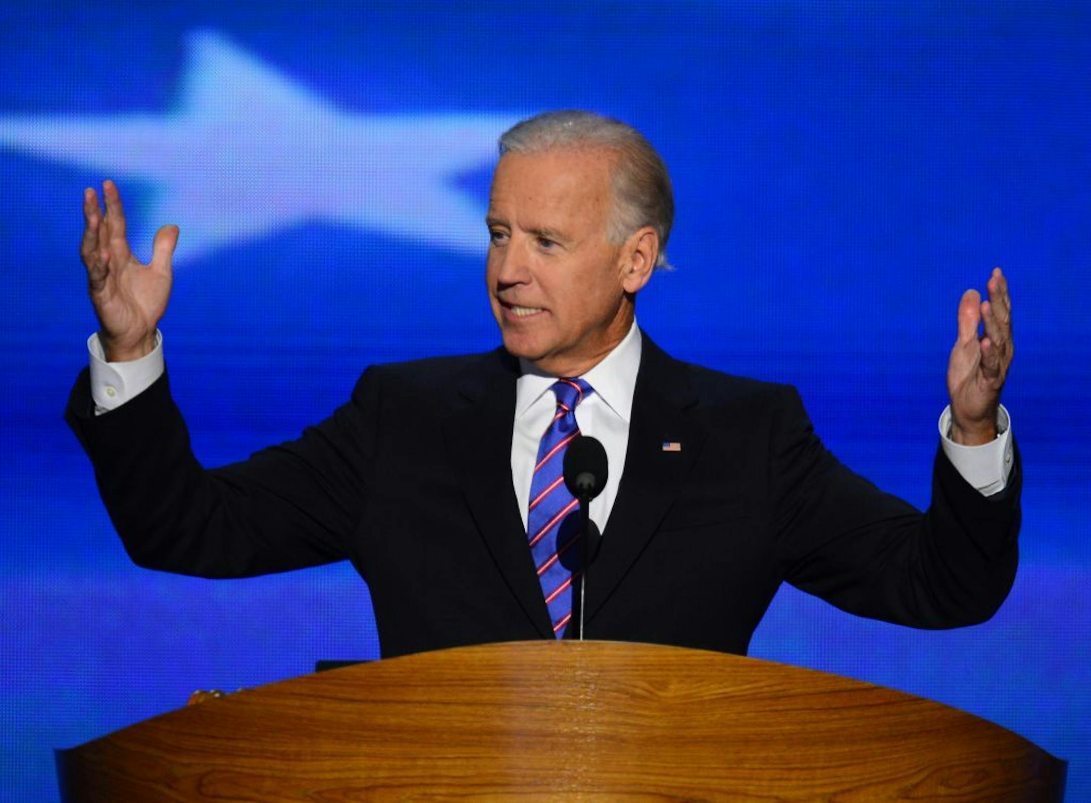 Vice President Joe Biden speaks to the delegates at the 2012 Democratic National Convention in Times Warner Cable Arena Thursday, September 6, 2012 in Charlotte, North Carolina.