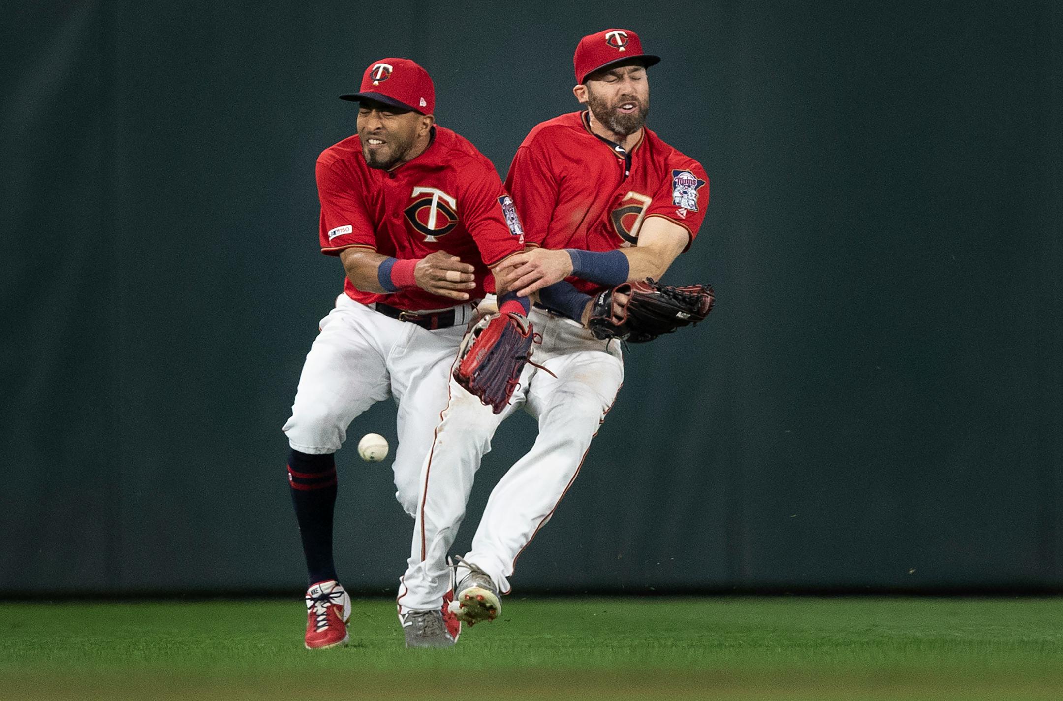 Twins outfielders Eddie Rosario and Jake Cave collided during a game with the Red Sox last month.