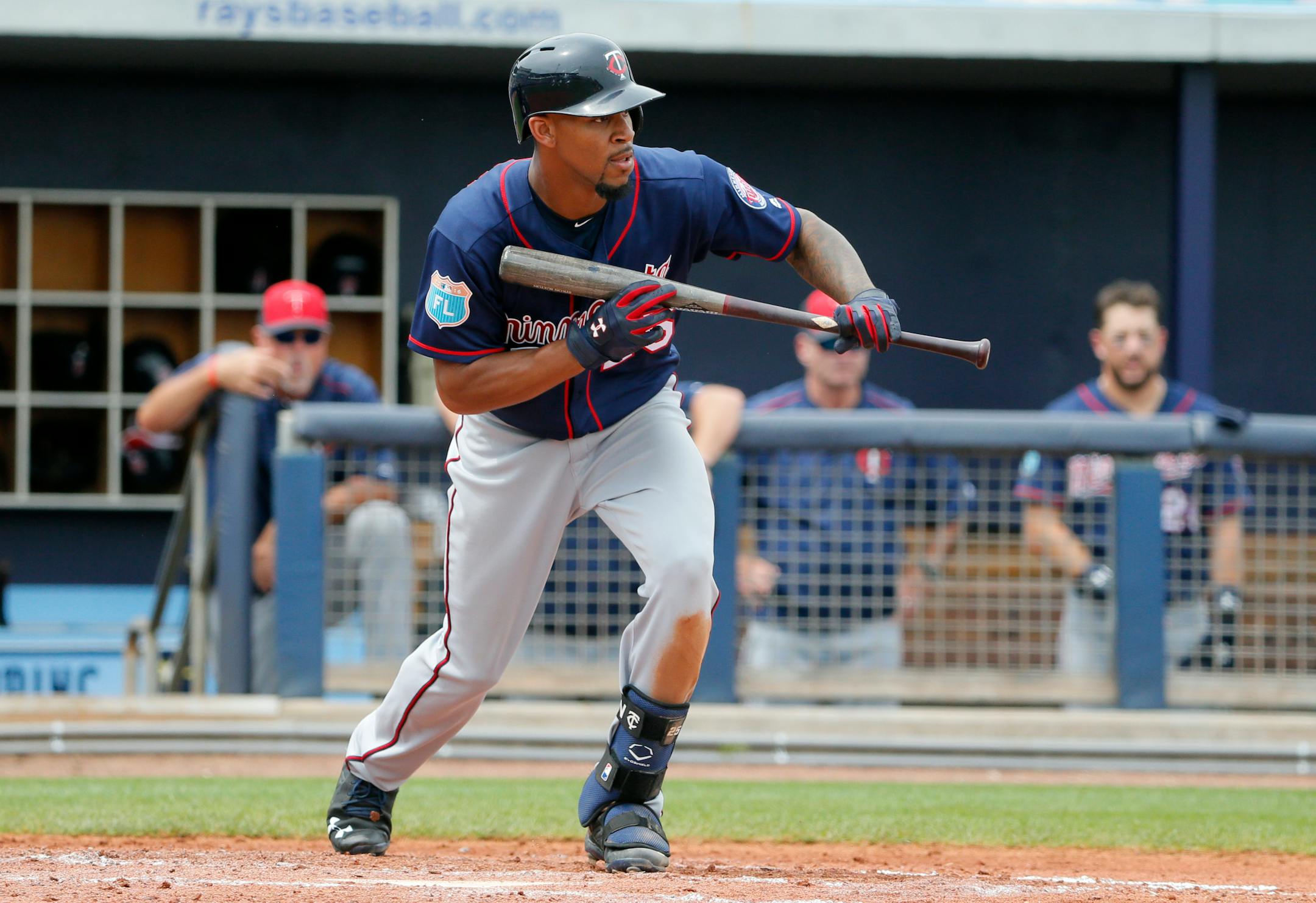 The Twins' Byron Buxton attempted to bunt on Rays pitcher Drew Smyly during a spring training game Friday in Port Charlotte, Fla.