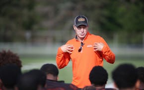 Derrin Lamker at a Osseo football practice in 2015. Lamker coached at Osseo between 2005-2015 and led the program to a state title in 2015.