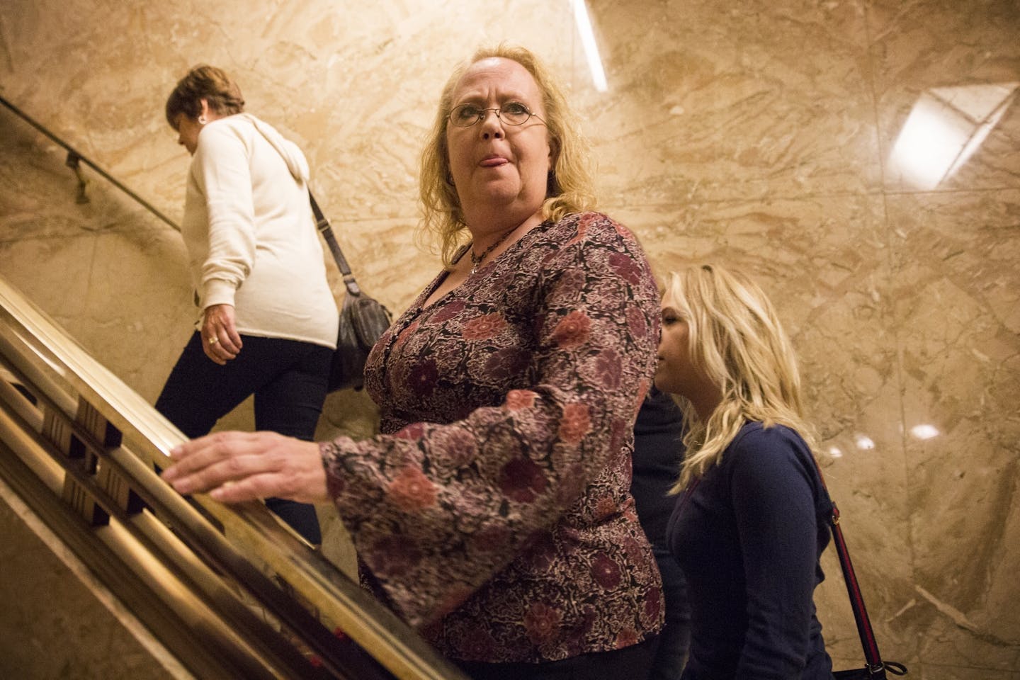 Paula Zumberge walks in the courthouse before the closing arguments in the murder trial of her husband Neal Zumberge at Ramsey County Courthouse on Tuesday, August 18, 2015.