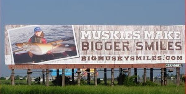 A billboard placed on I-94 near Monticello by Big Musky Smiles, a non-profit group that promotes muskie fishing.