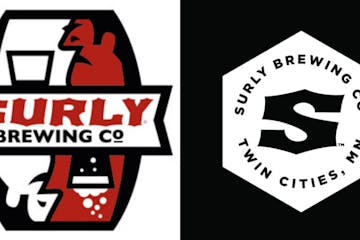 Surly's old logo (left) will soon be replaced by a new logo (right). The packaging of Surly beers is also getting a new look.