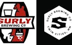 Surly's old logo (left) will soon be replaced by a new logo (right). The packaging of Surly beers is also getting a new look.