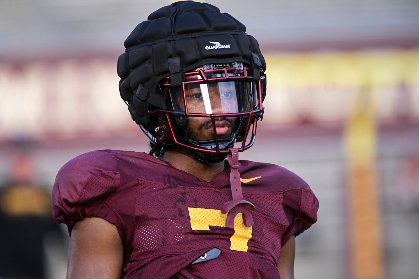 Minnesota Gophers defensive back Beanie Bishop (7) looks on during a Minnesota Gophers open football practice Thursday, Aug. 11, 2022 at Huntington Bank Stadium in Minneapolis, Minn.. ] aaron.lavinsky@startribune.com